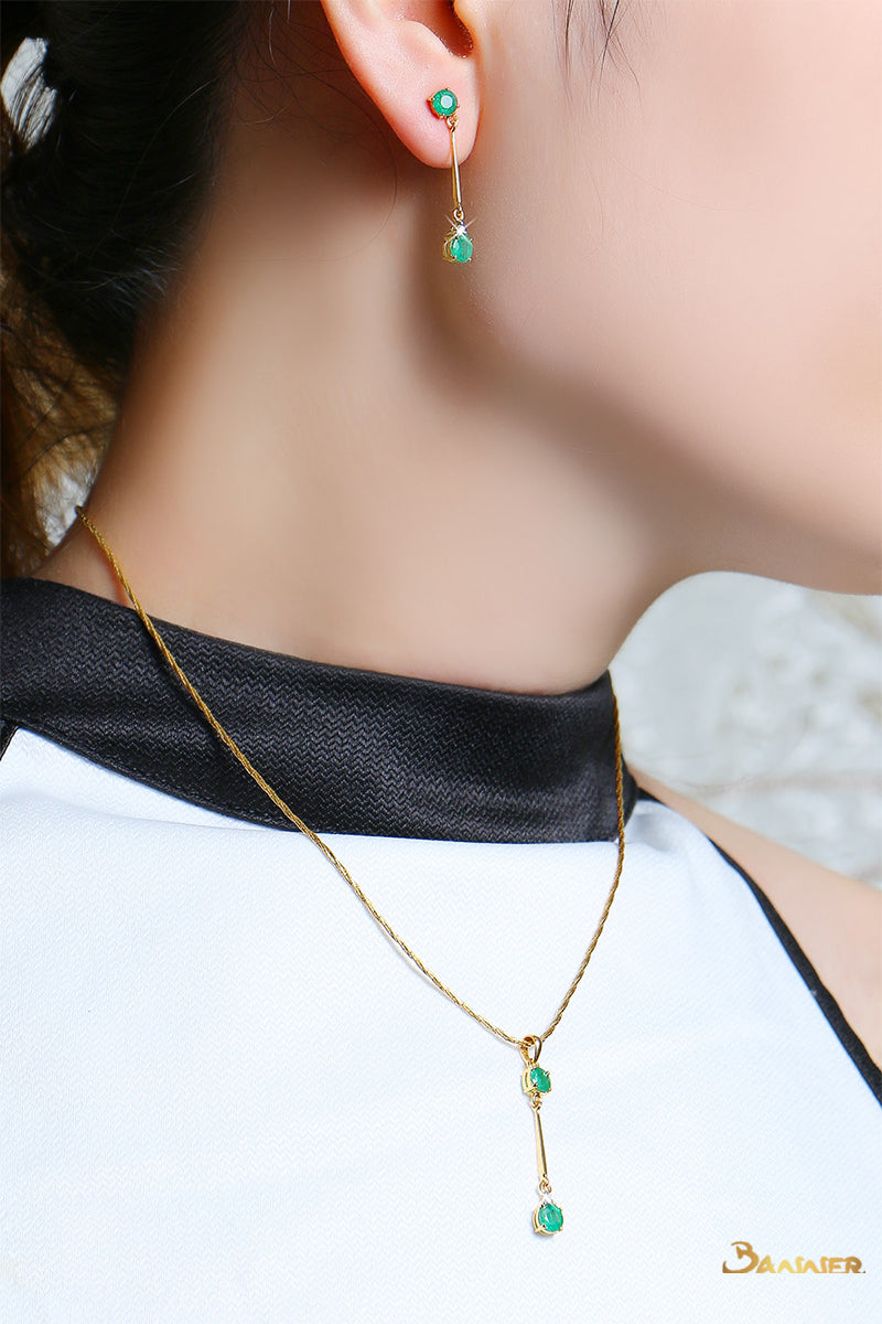 Emerald and Diamond 2-Step Earrings