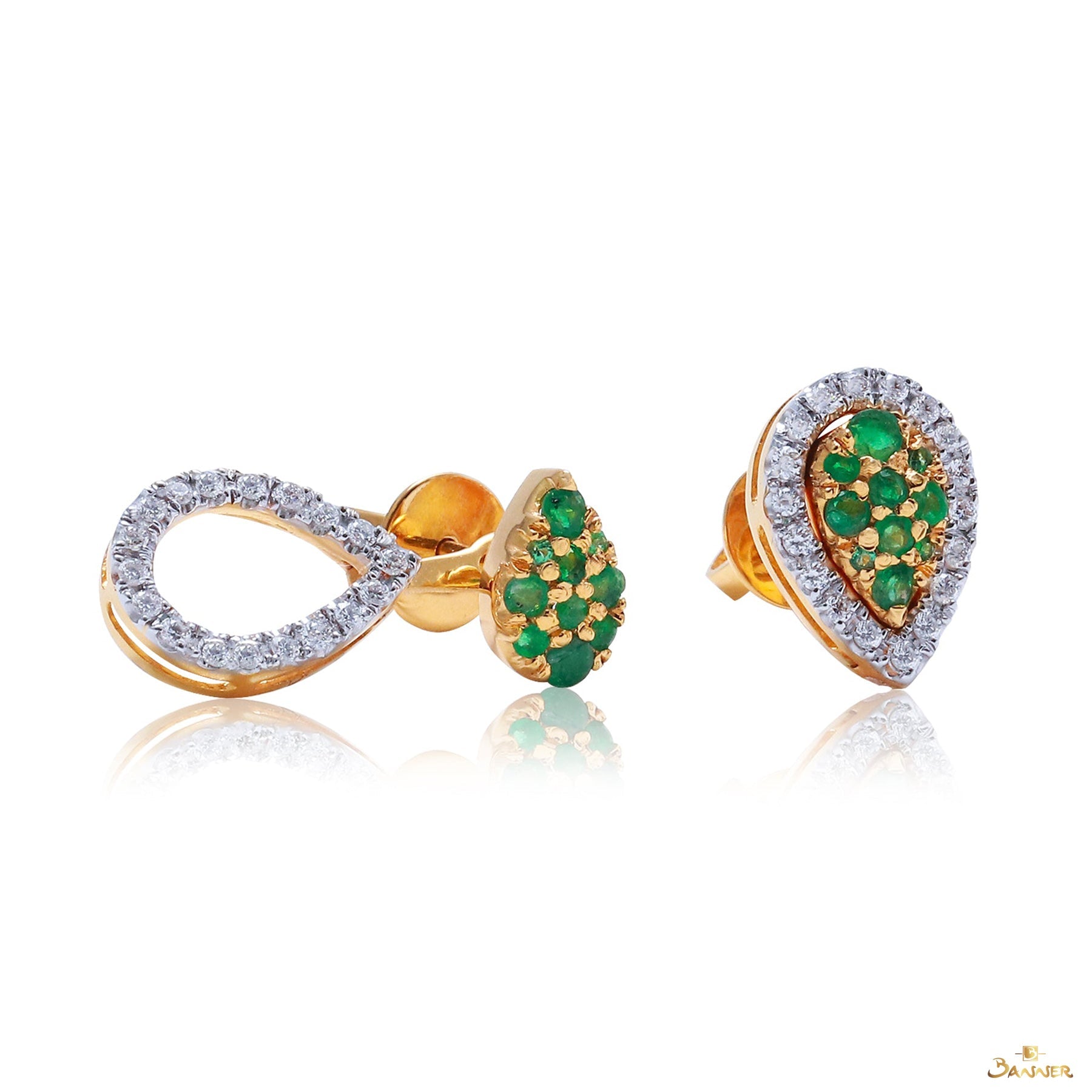 Emerald and Diamond 3-way Rain-drop Earrings