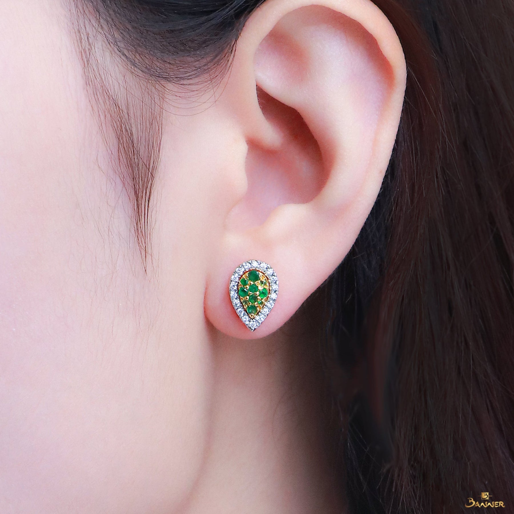 Emerald and Diamond 3-way Rain-drop Earrings
