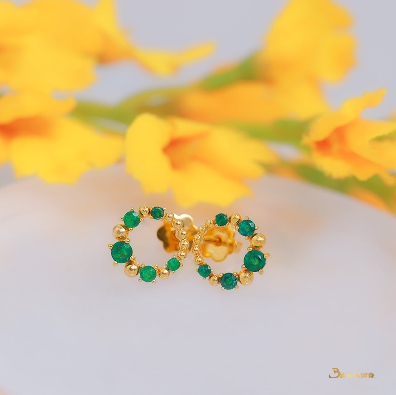 Emerald Petite Circle Earrings