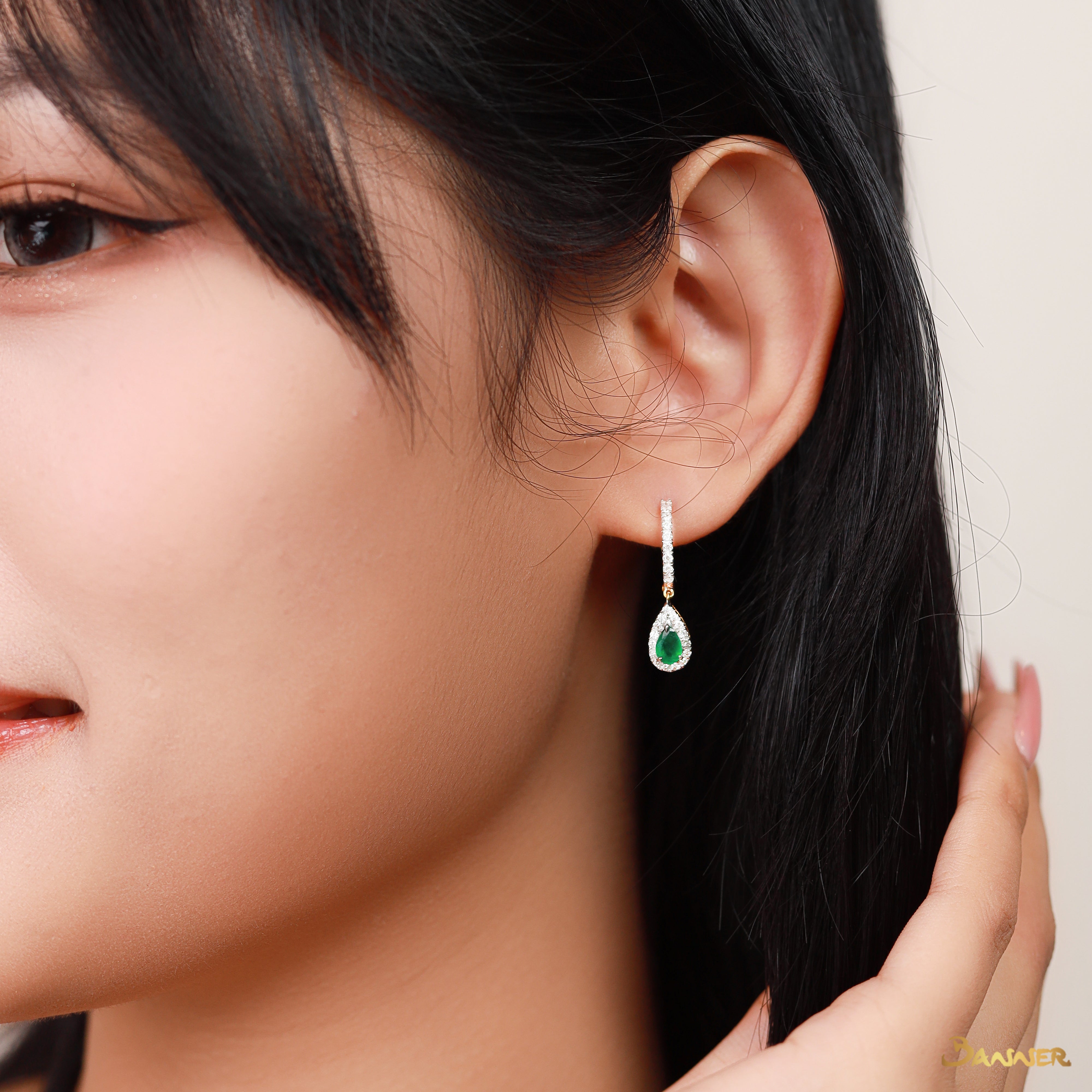 Emerald and Diamond Droplet Earrings