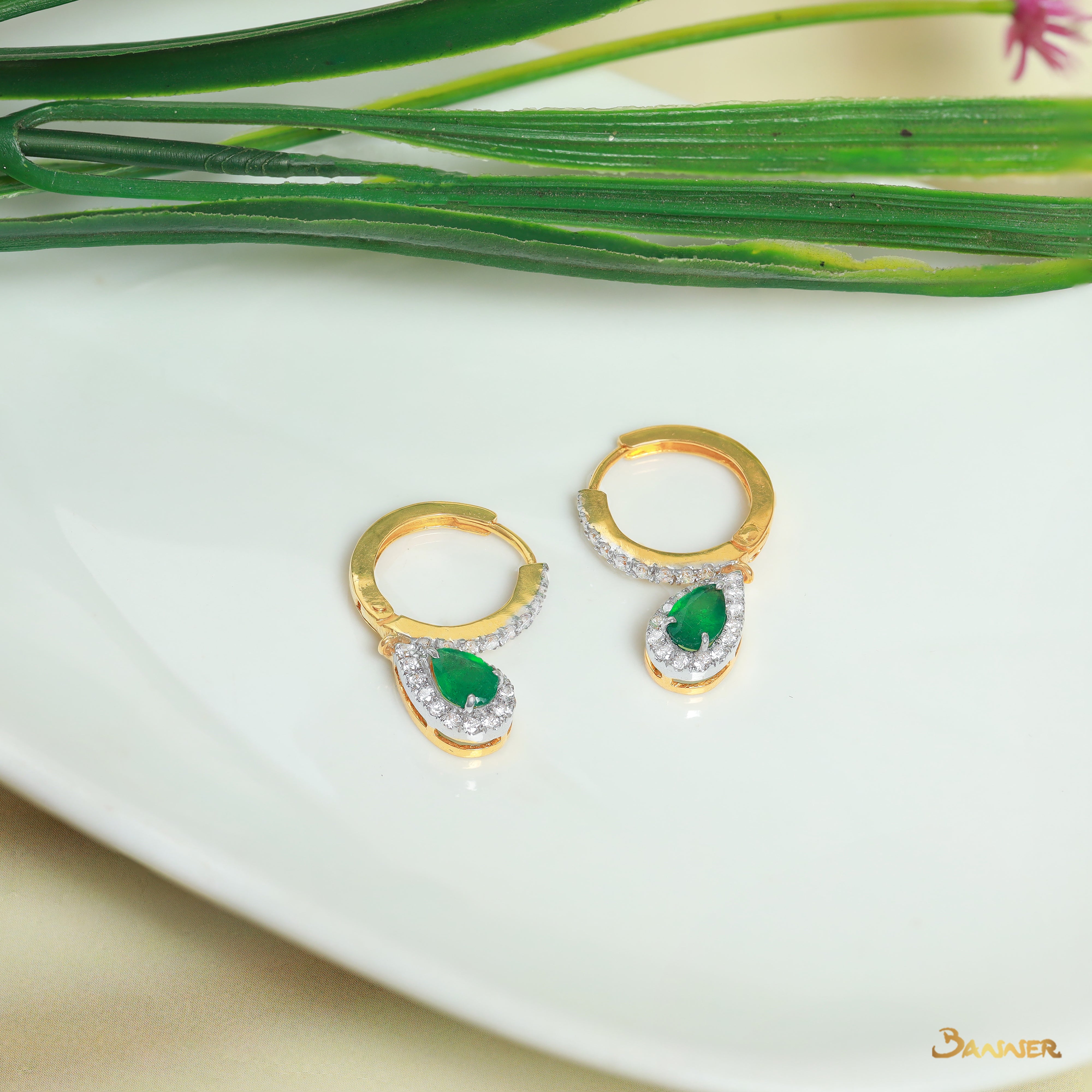 Emerald and Diamond Droplet Earrings