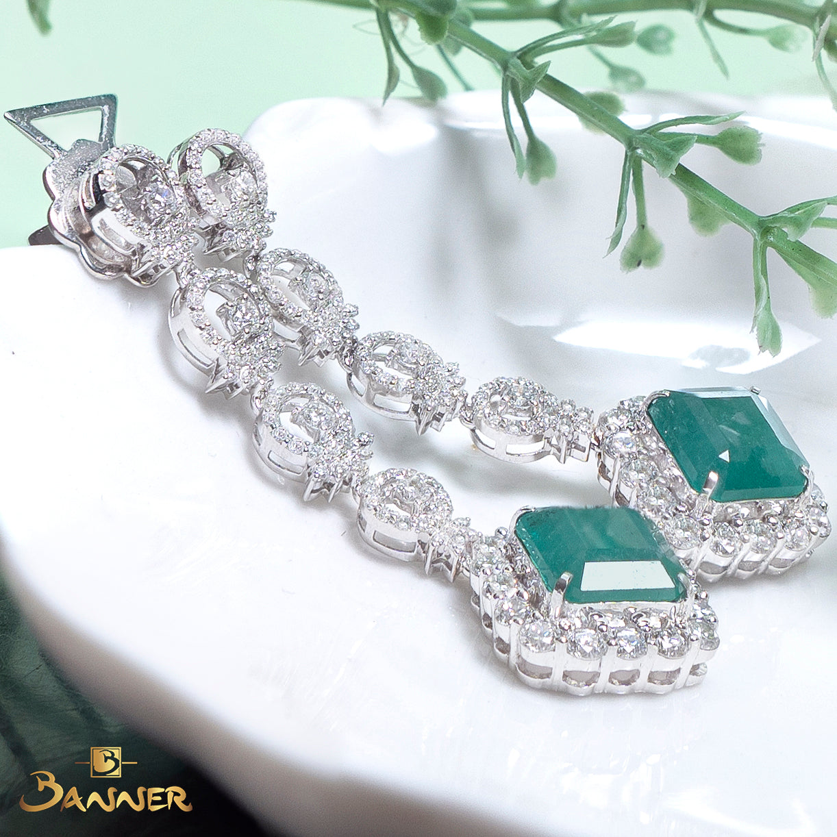 Emerald and Diamond Elegant Earrings