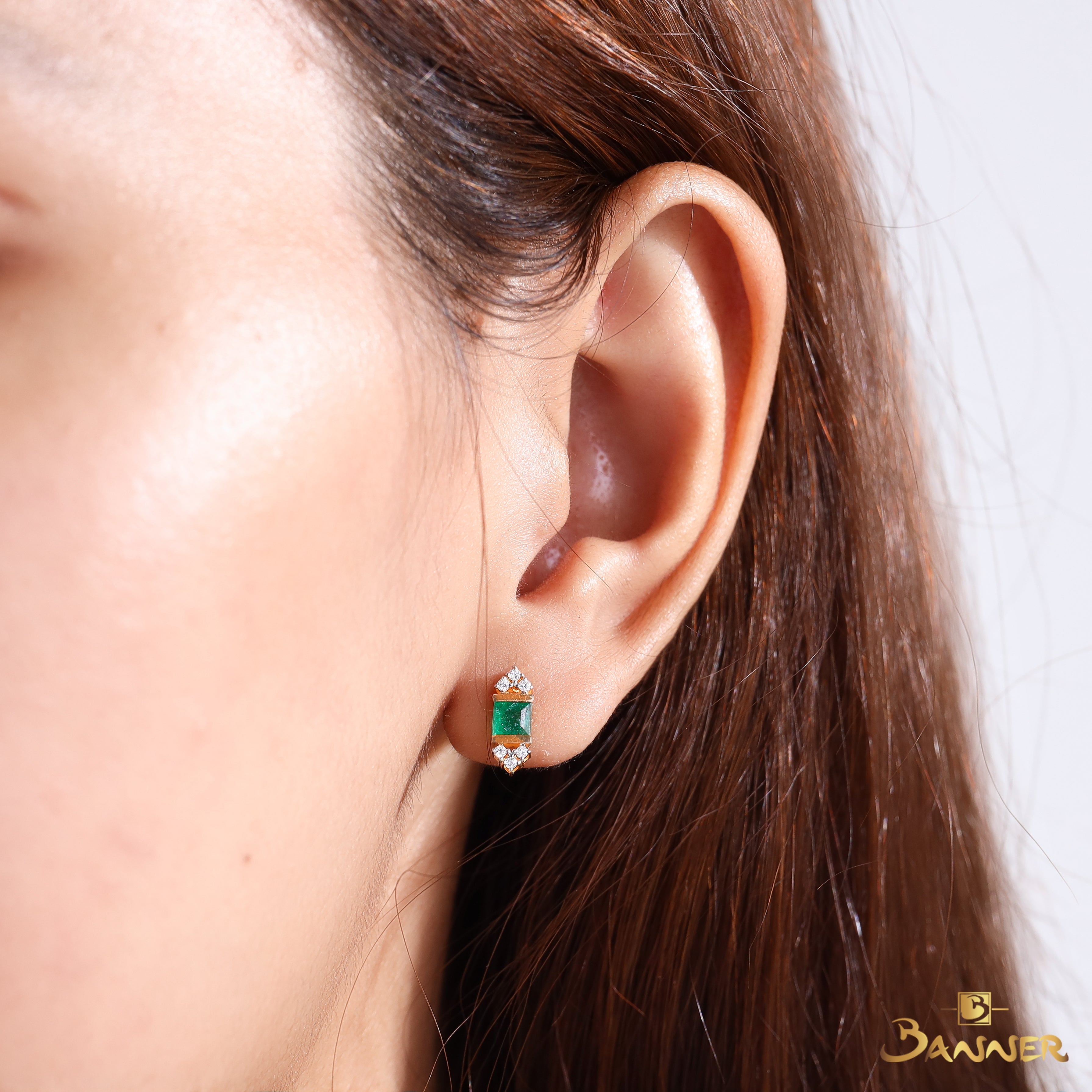 Emerald and Diamond Petite Earrings