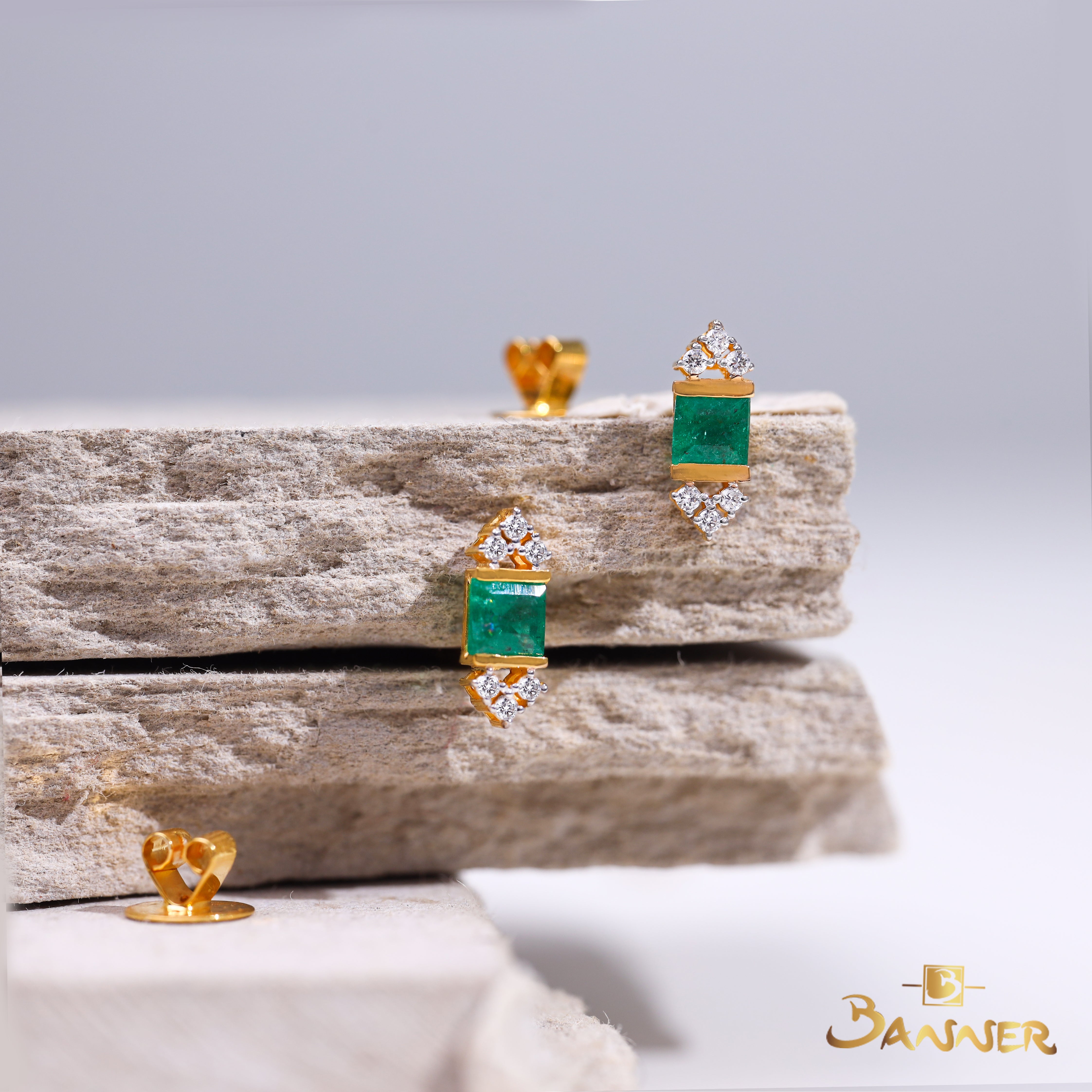 Emerald and Diamond Petite Earrings