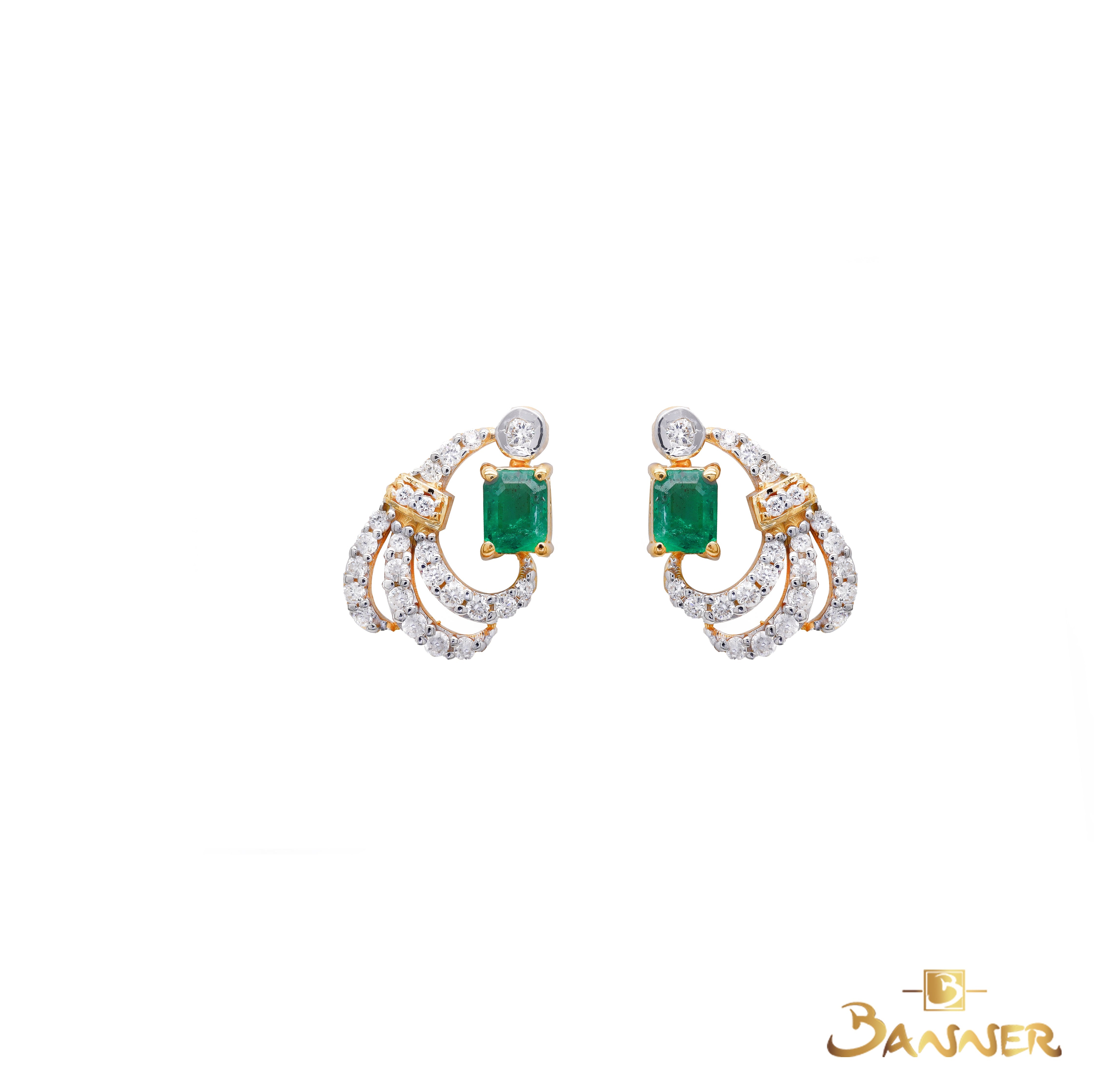 Emerald and Diamond Peacock Earrings