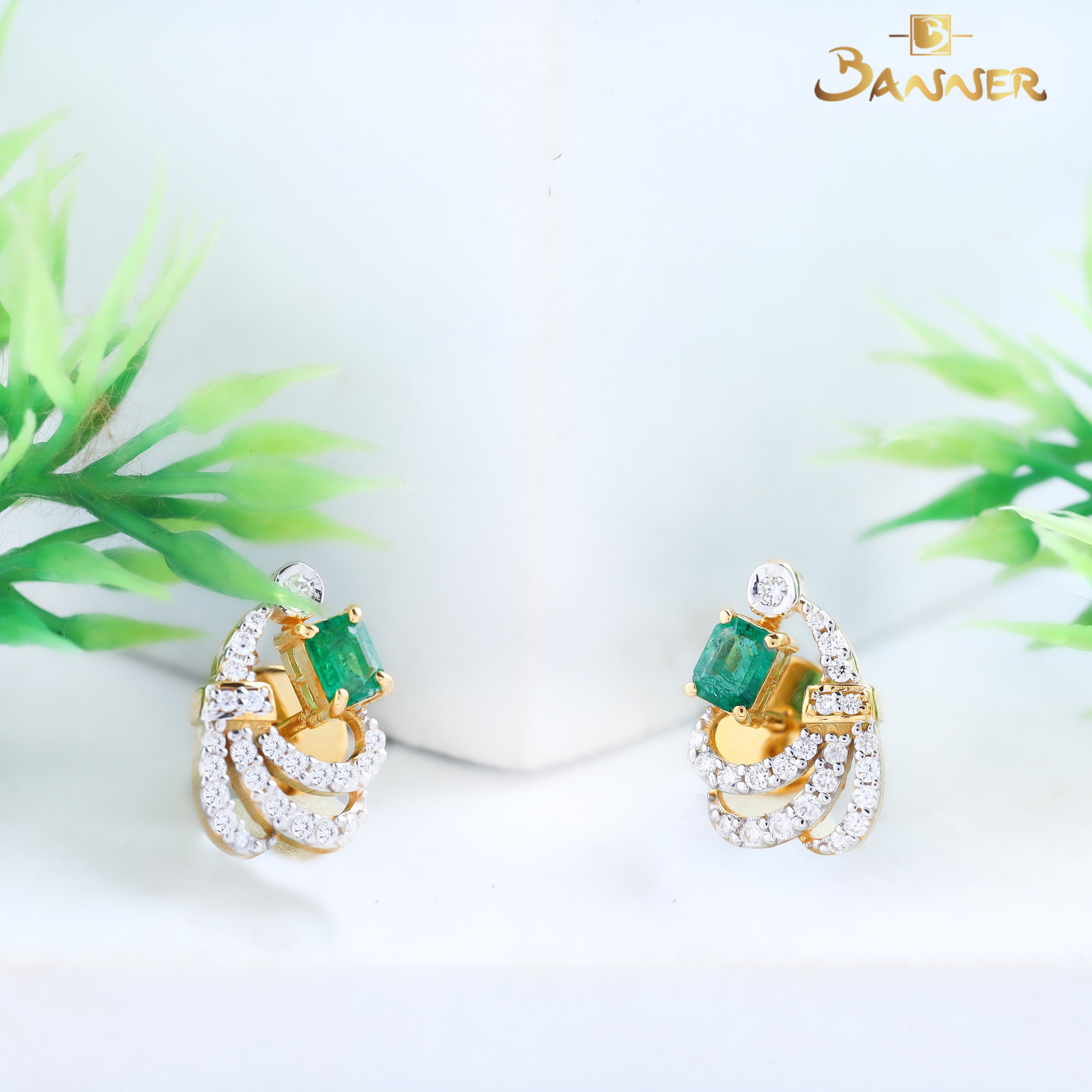 Emerald and Diamond Peacock Earrings