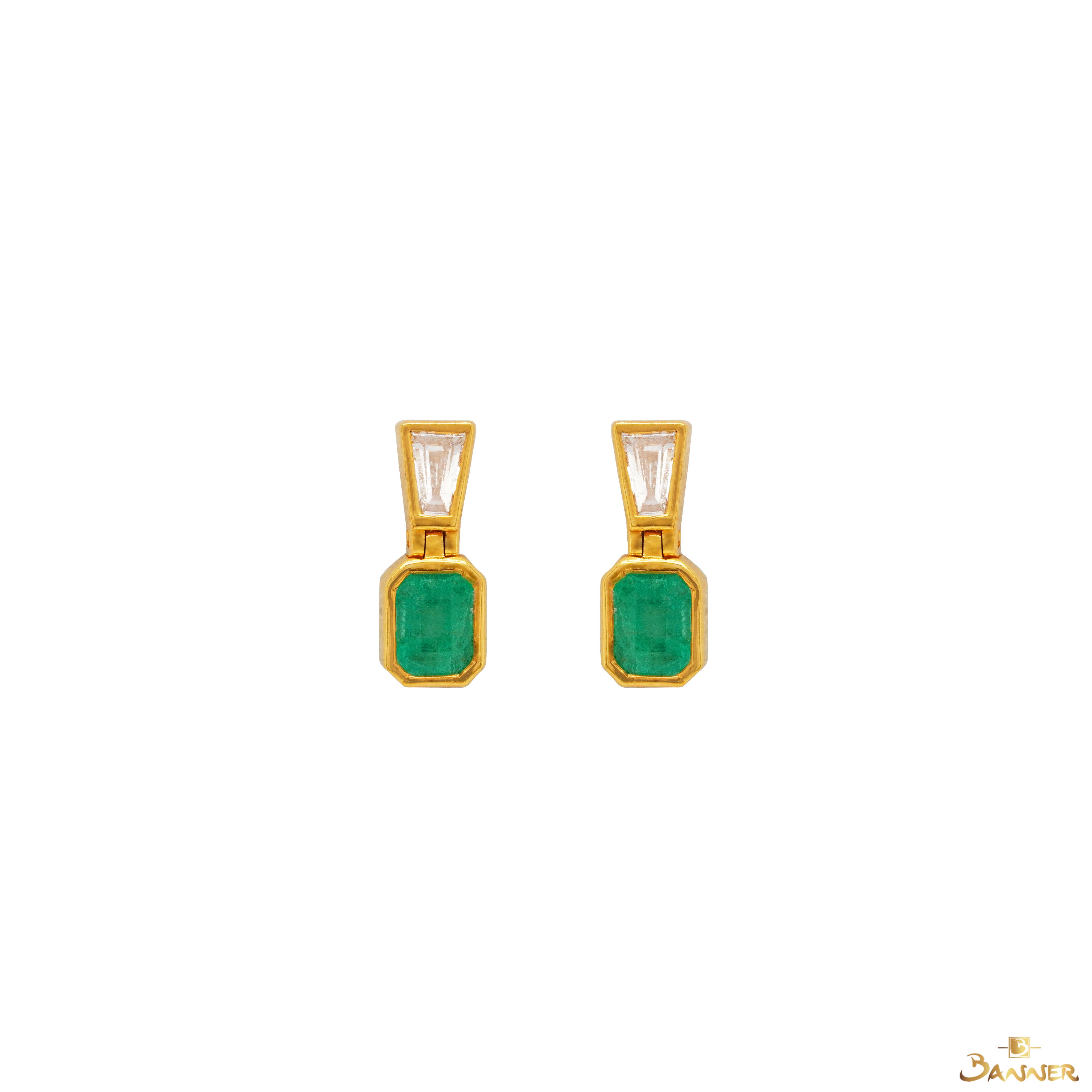 Emerald and Diamond Octagon Earrings
