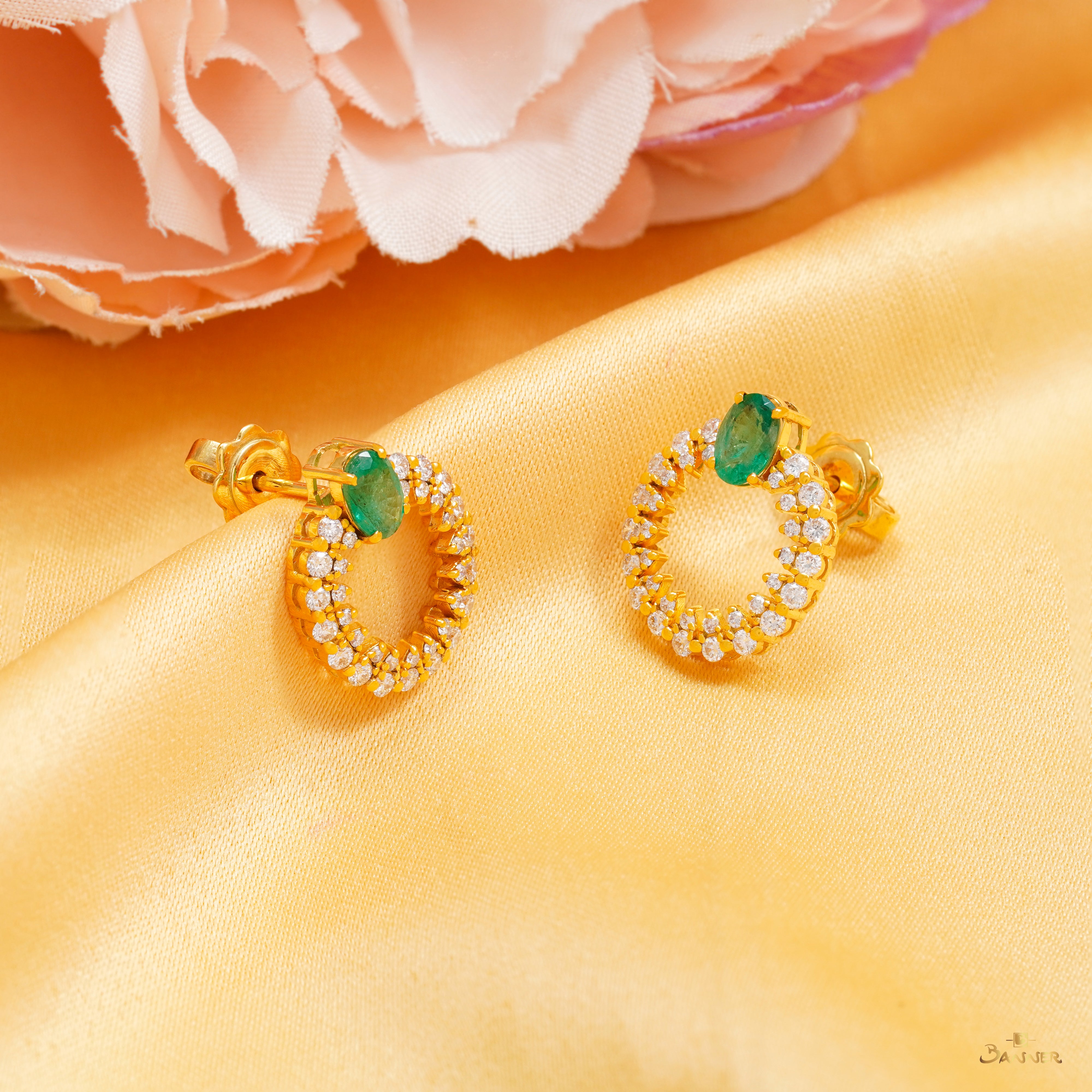 Emerald and Diamond Circle Earrings