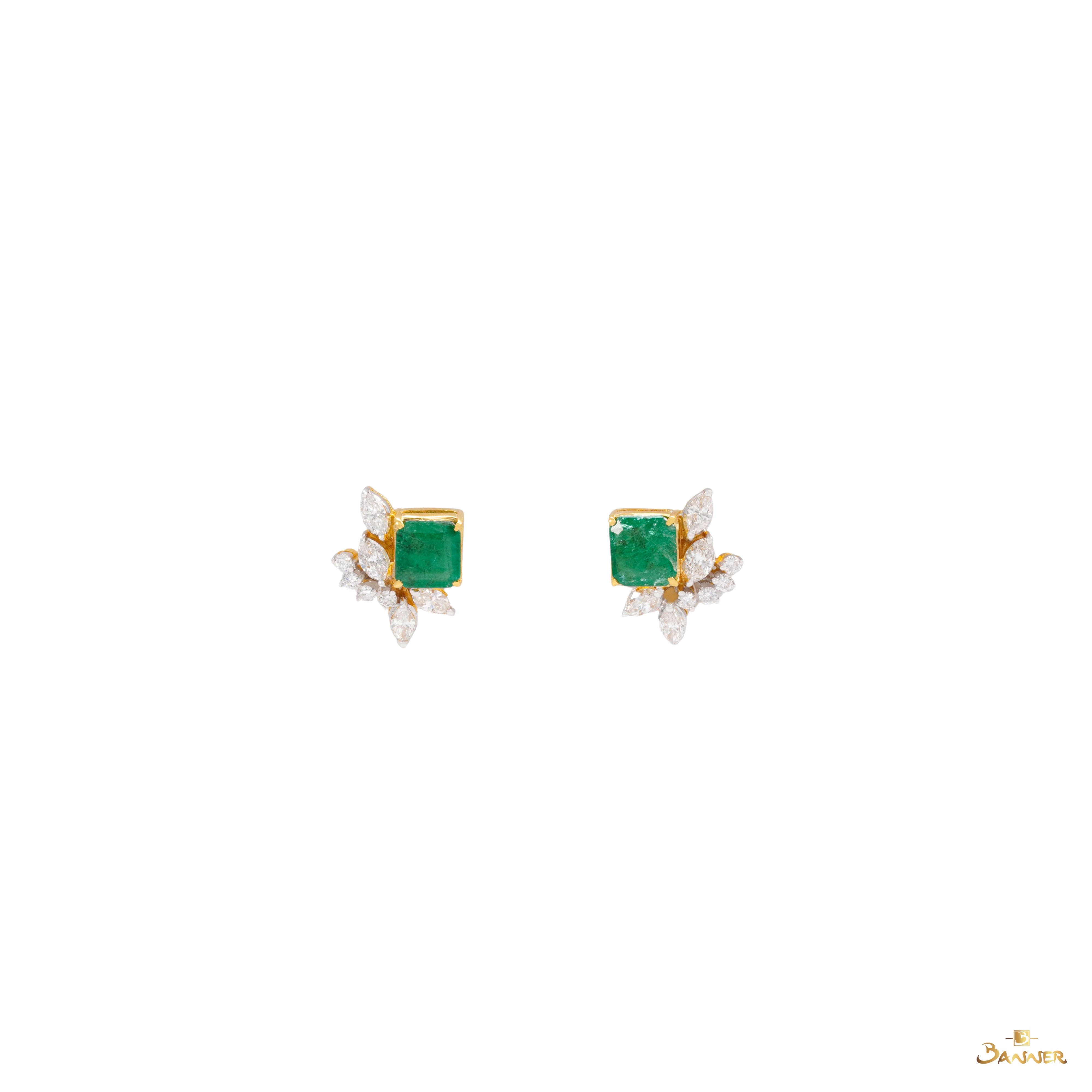 Emerald and Diamond Cluster Earrings