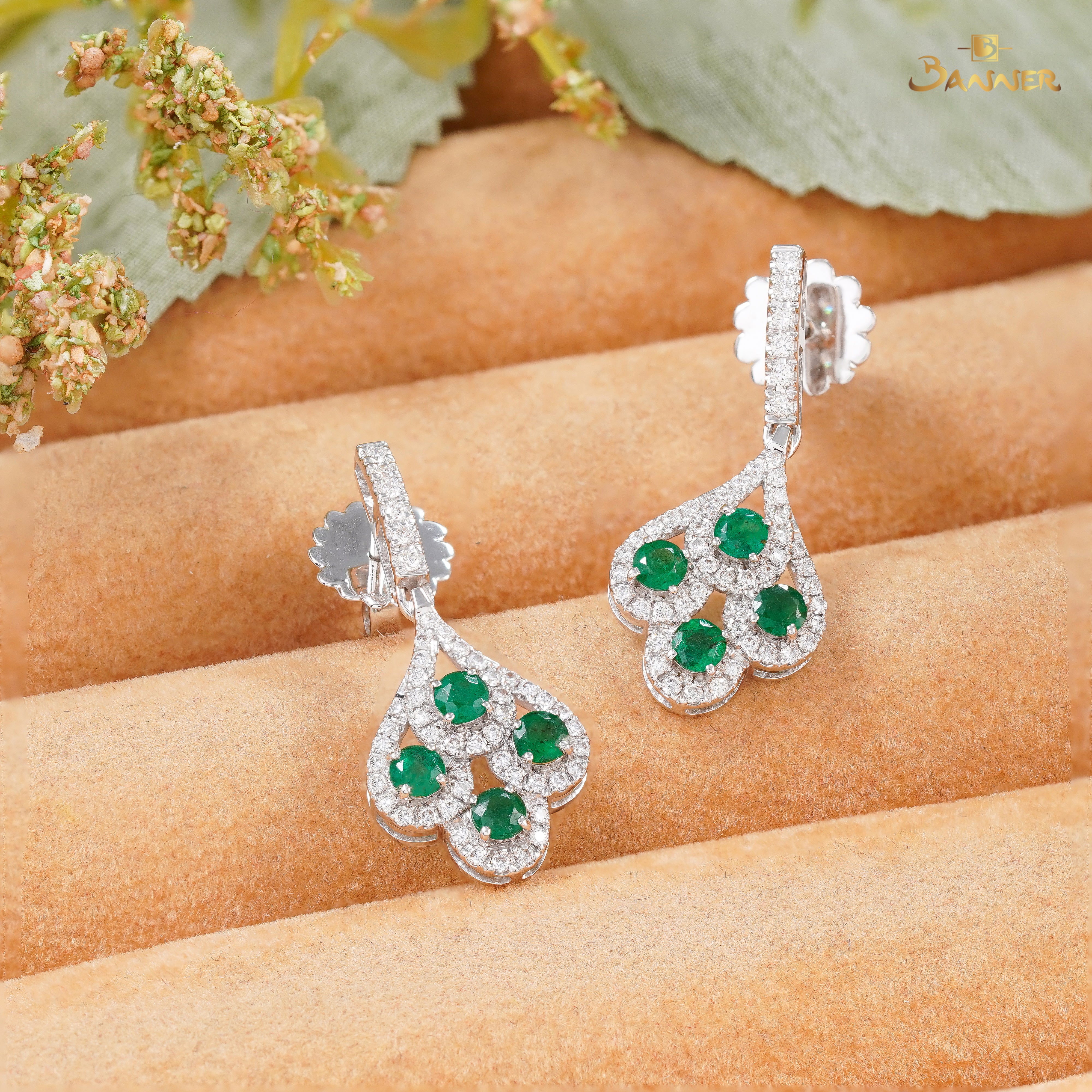 Emerald and Diamond Pride Dangle Earrings