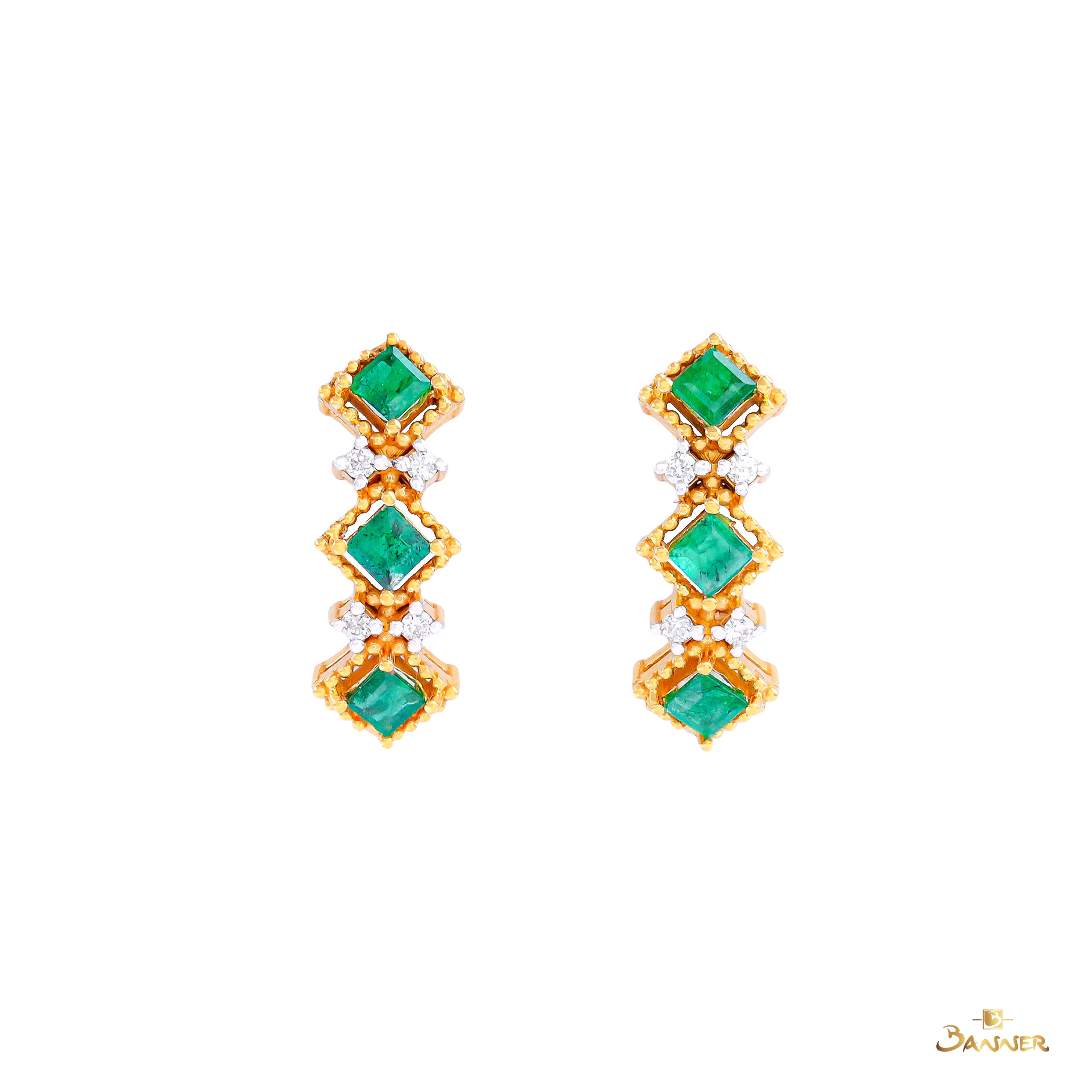Emerald and Diamond Zinnia Earrings