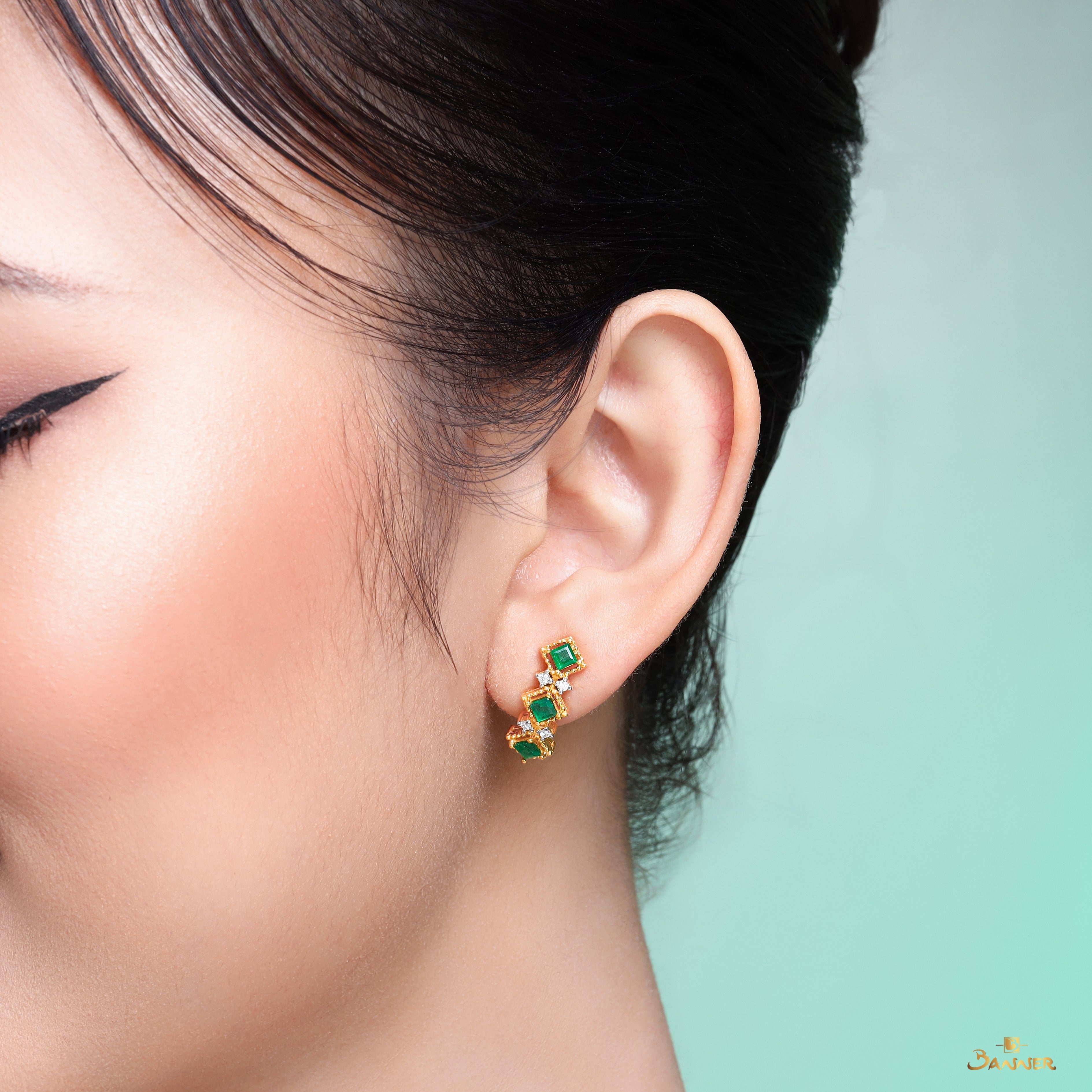 Emerald and Diamond Zinnia Earrings