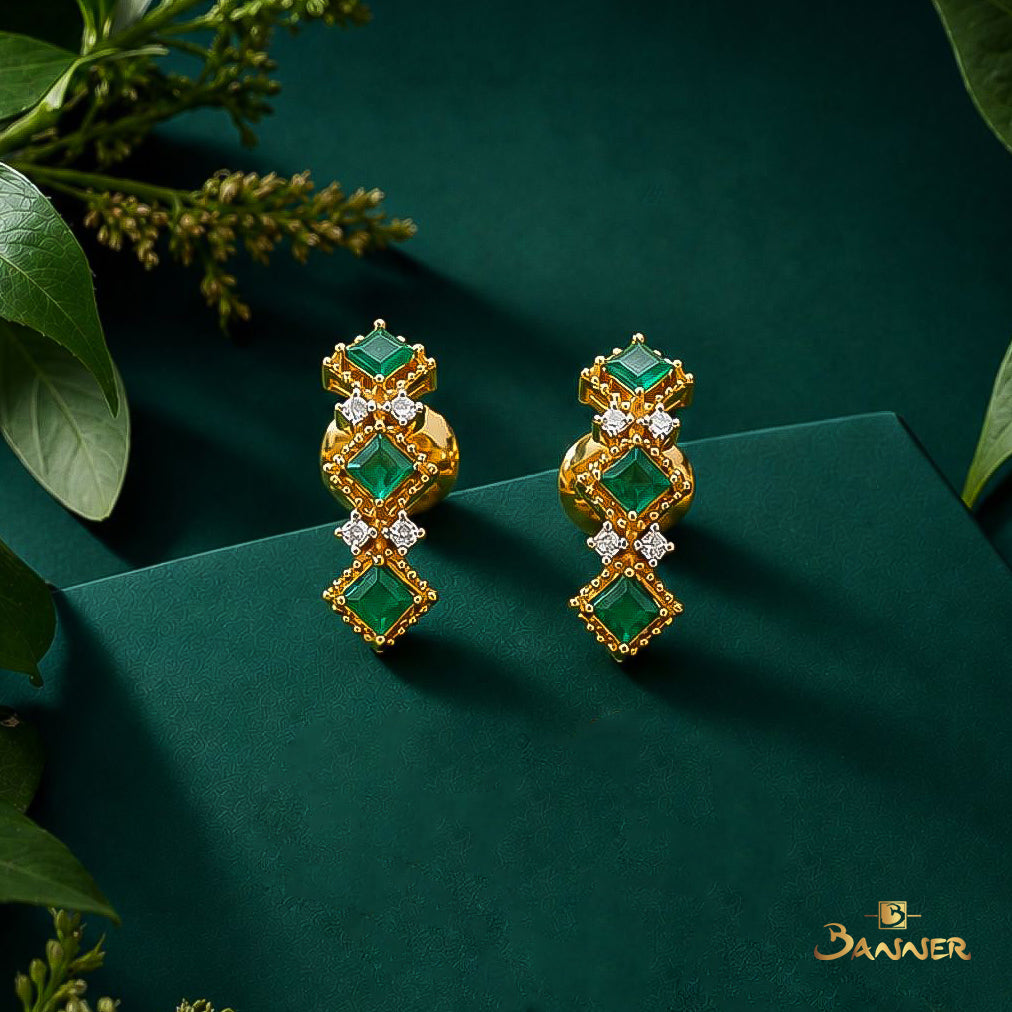 Emerald and Diamond Zinnia Earrings