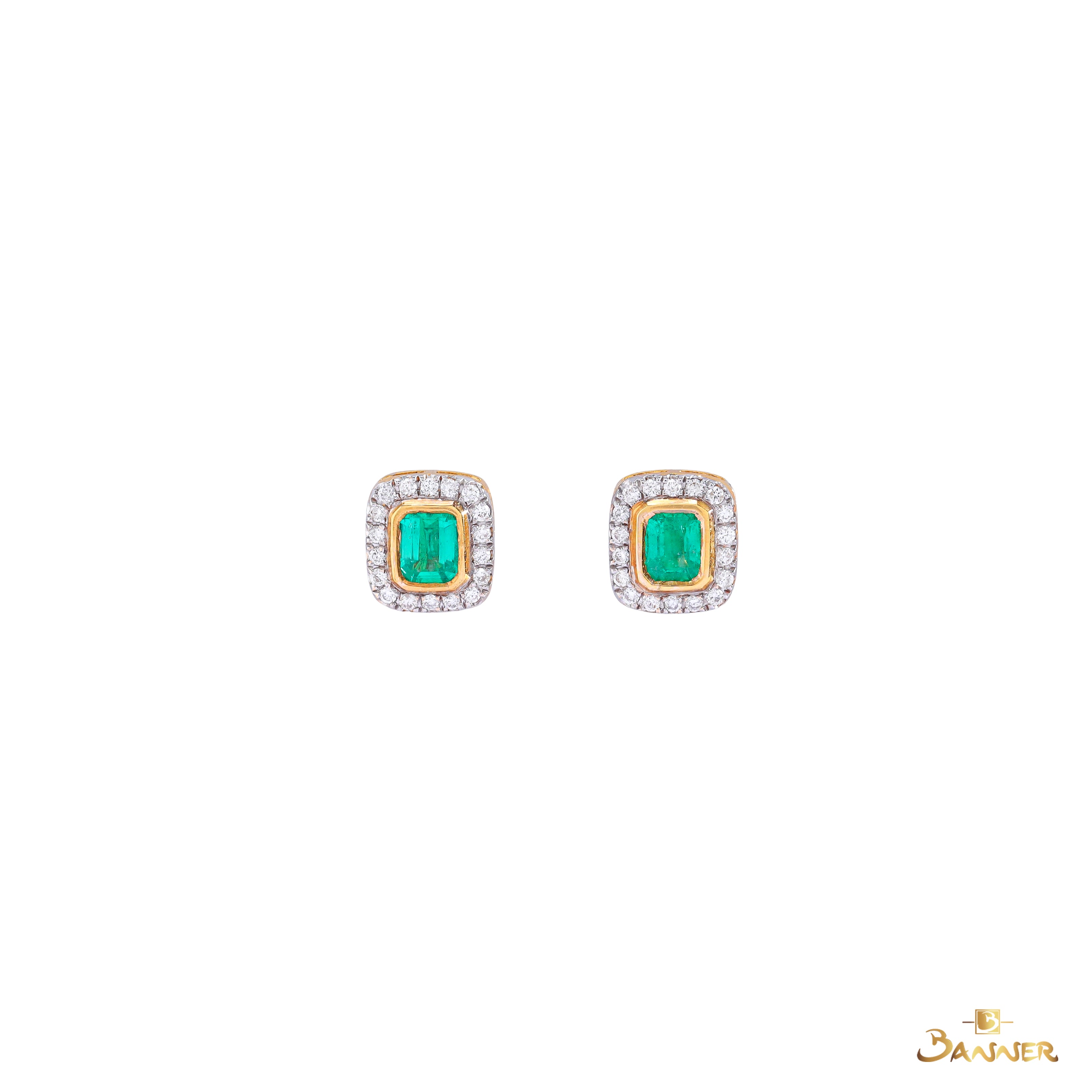 Columbia Emerald and Diamond Halo Earrings