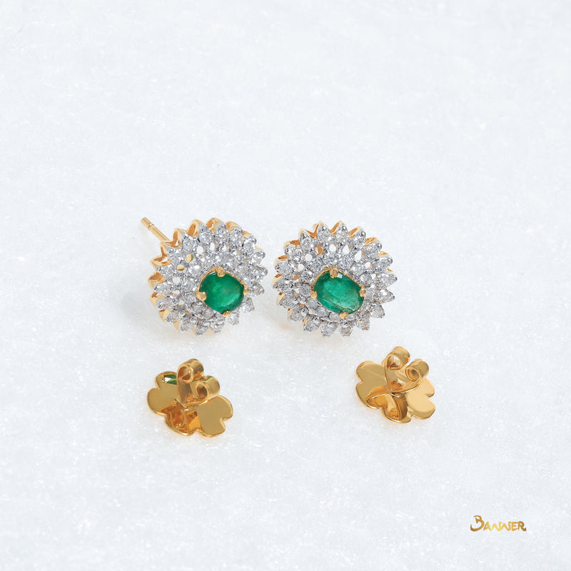 Emerald and Diamond Sunflower Earrings