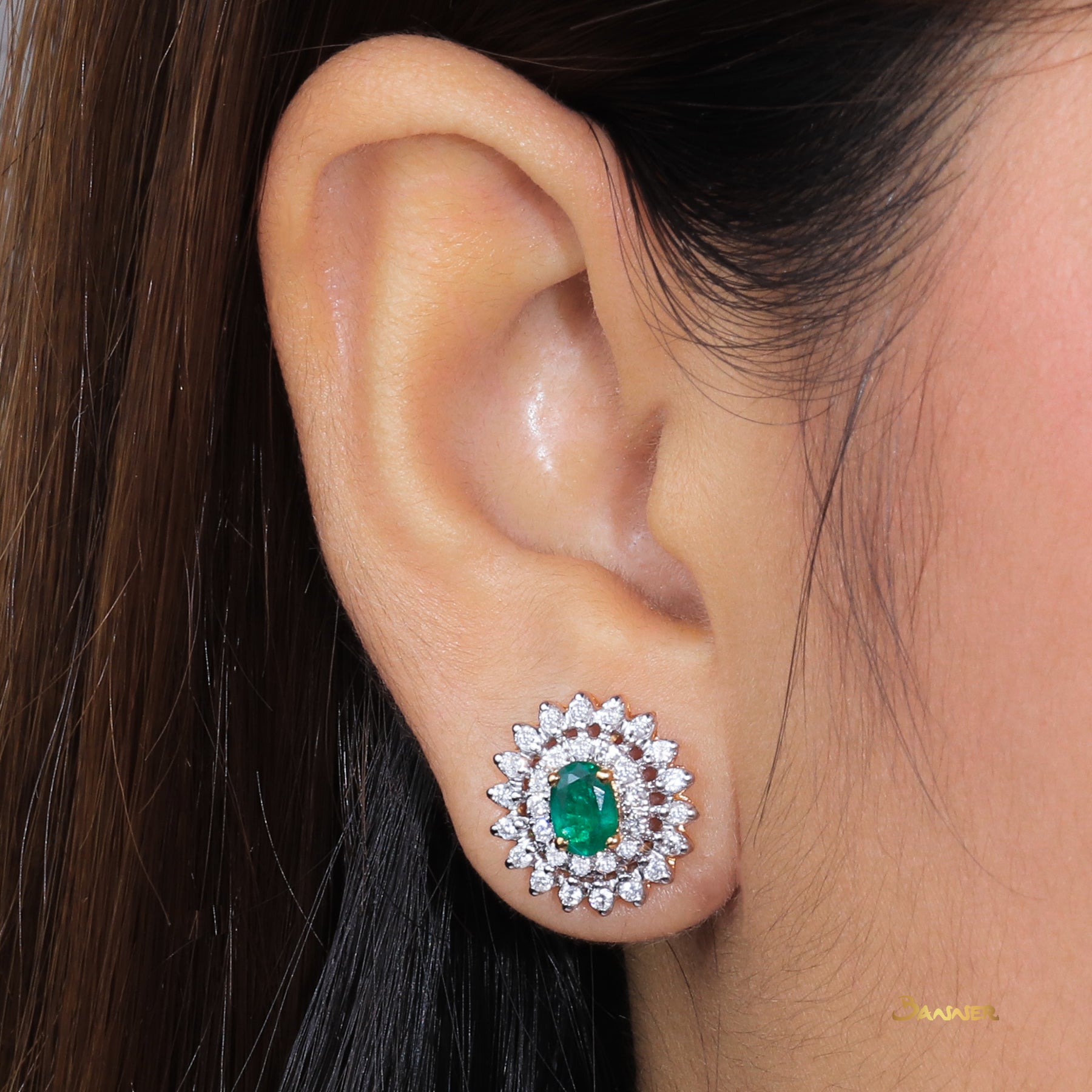 Emerald and Diamond Sunflower Earrings