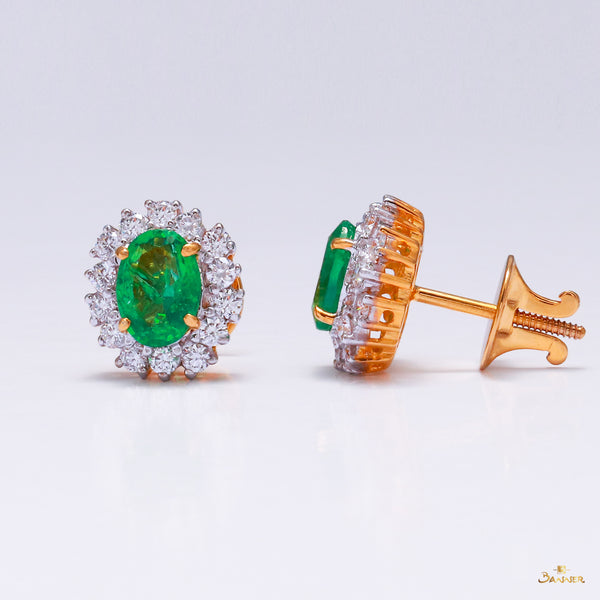 Zambian Emerald and Diamond Halo Earrings