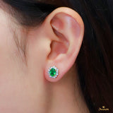 Zambian Emerald and Diamond Halo Earrings