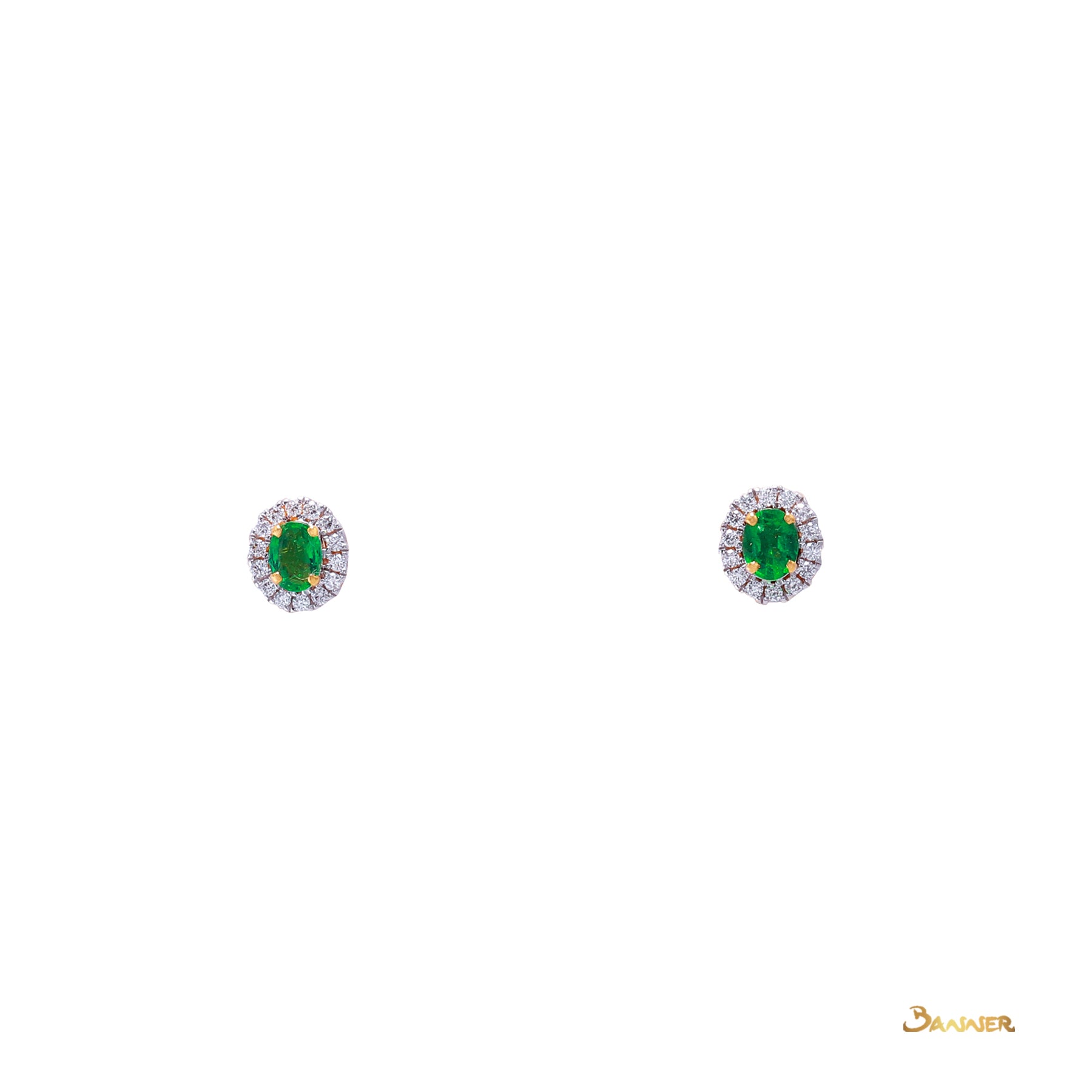 Emerald and Diamond Halo Earrings