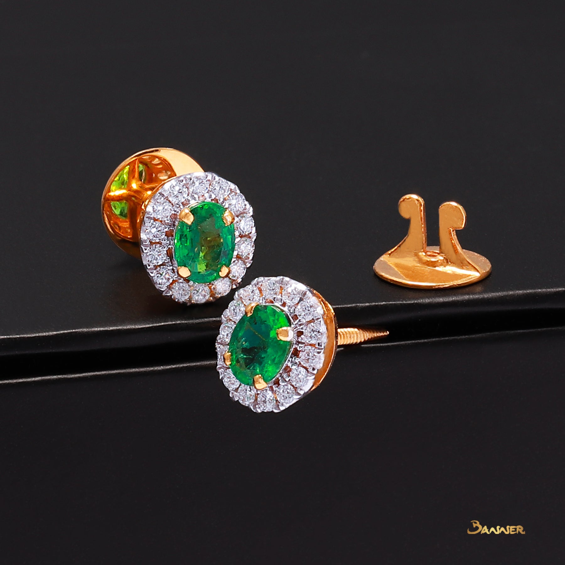 Emerald and Diamond Halo Earrings