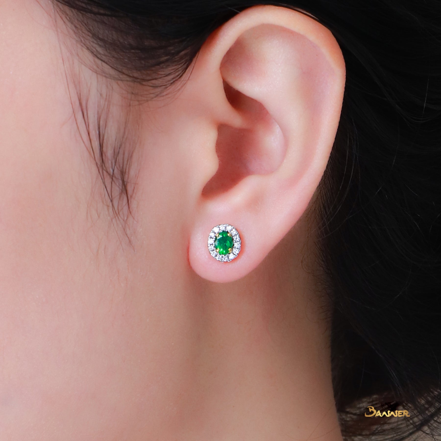 Emerald and Diamond Halo Earrings