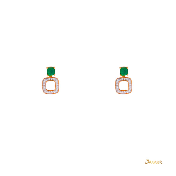 Emerald and Diamond 3-ways Halo Earrings