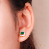 Emerald and Diamond 3-ways Halo Earrings