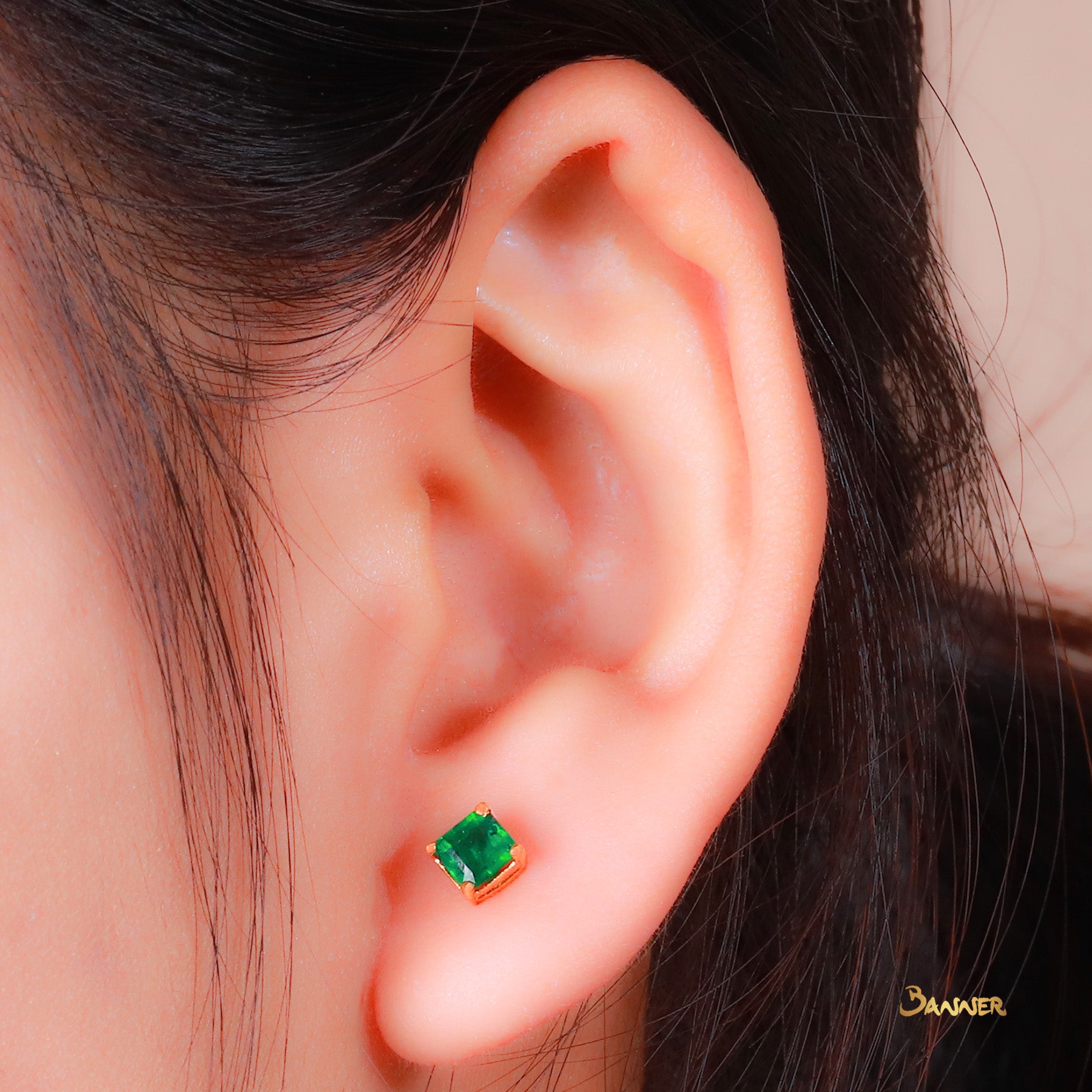 Emerald and Diamond 3-ways Halo Earrings