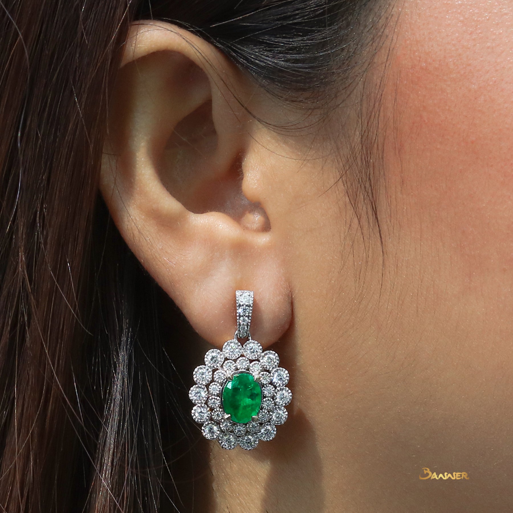 Emerald and Diamond Vintage Design Halo Set