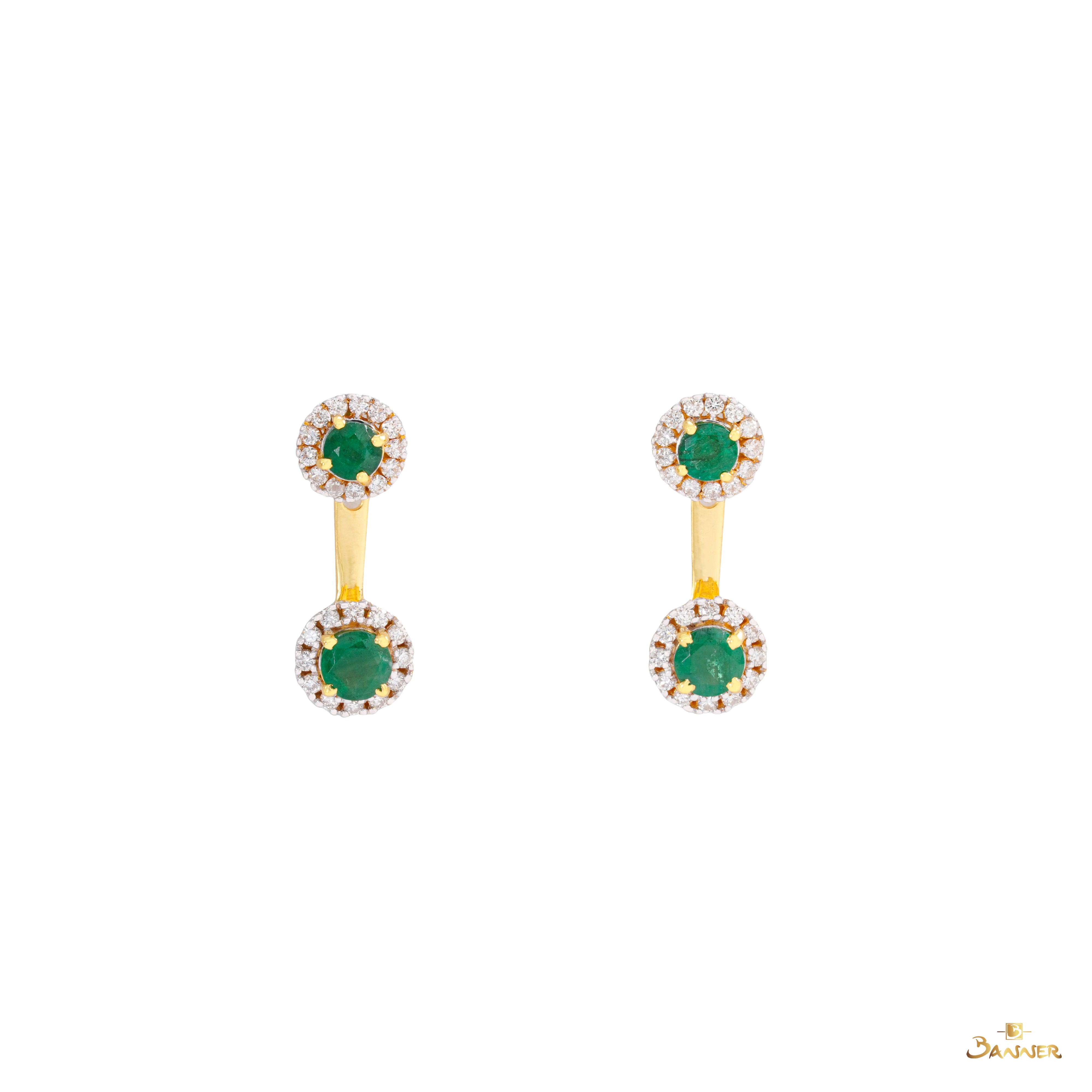 Emerald and Diamond 2-ways Dangle Halo Earrings