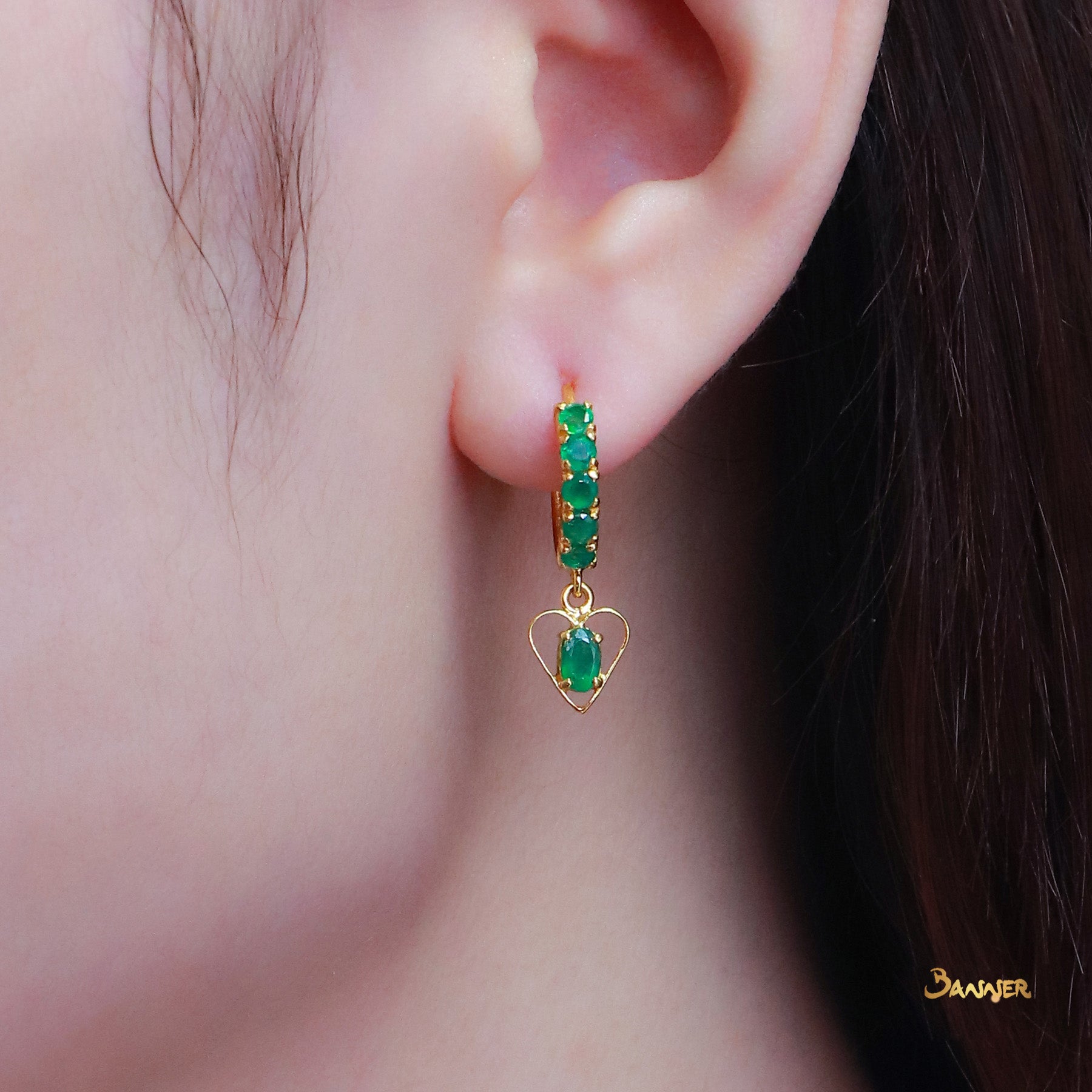 Emerald Heart-Shaped Dangle Earrings