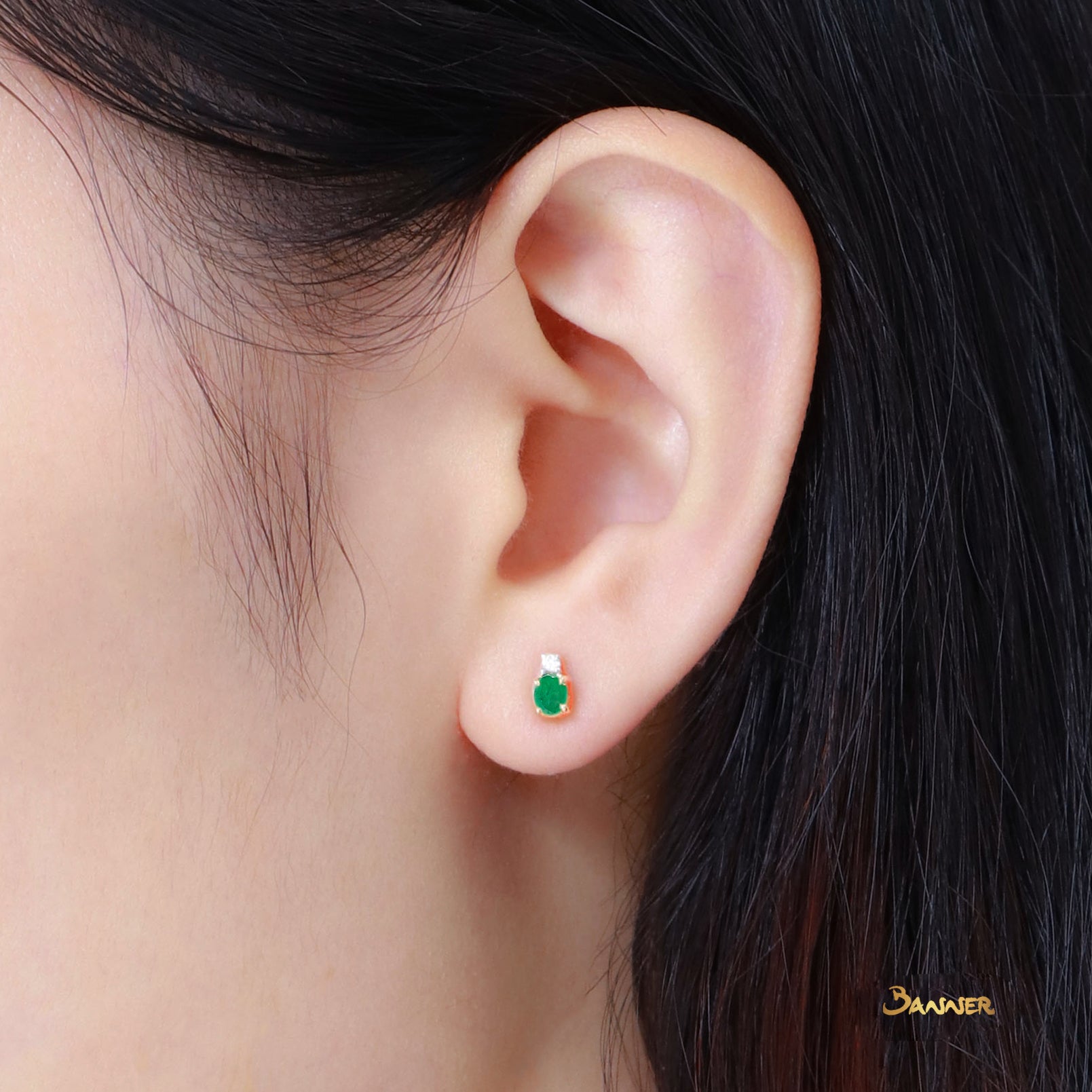Emerald and Diamond Petite Earrings