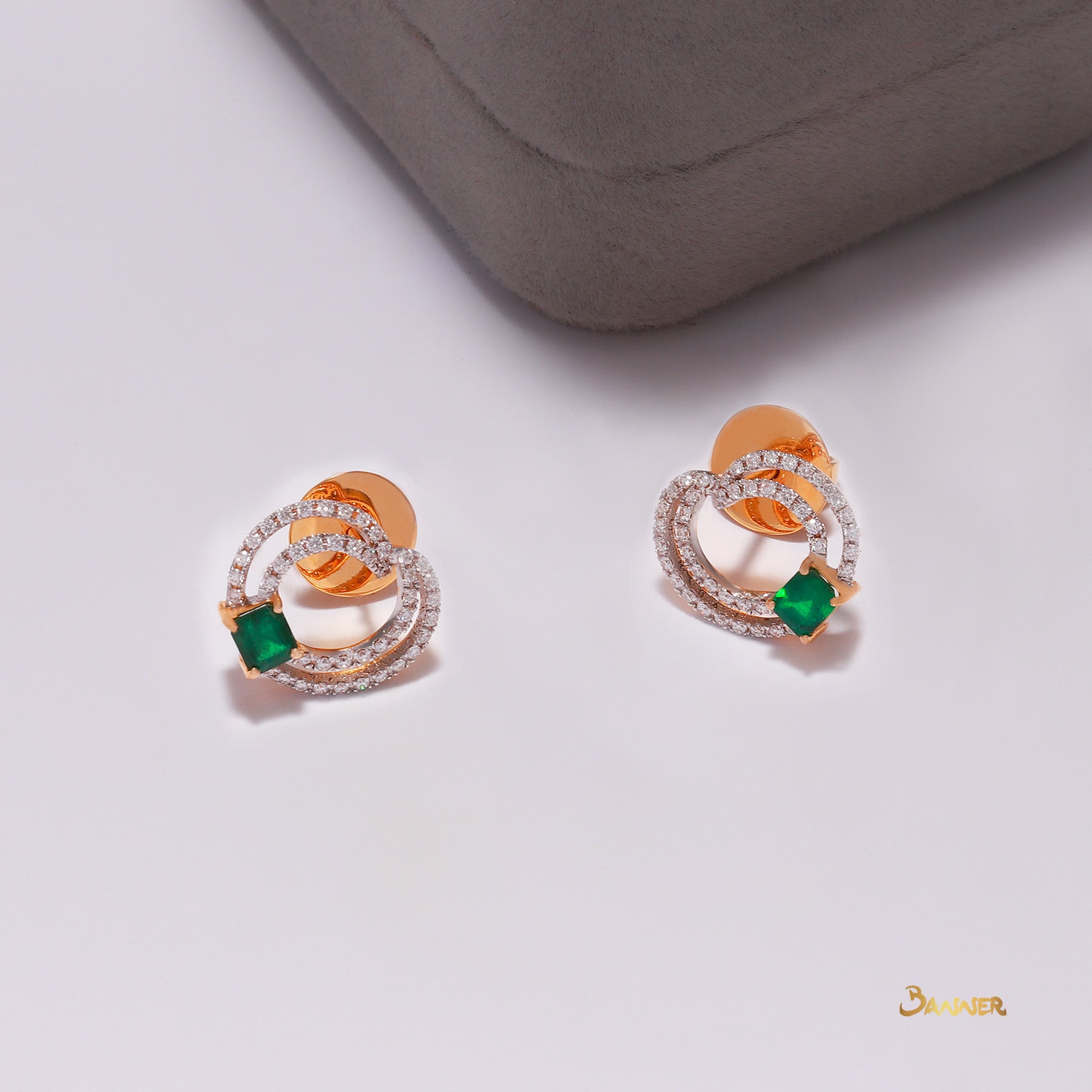 Emerald and Diamond Double Helix Earrings