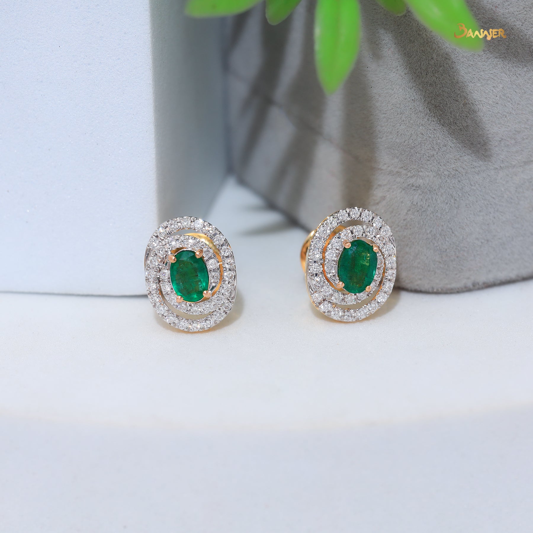 Emerald and Diamond Helix Earrings