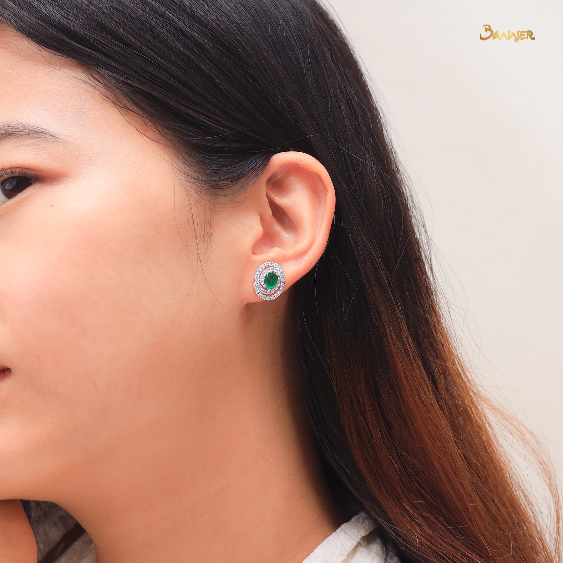 Emerald and Diamond Helix Earrings