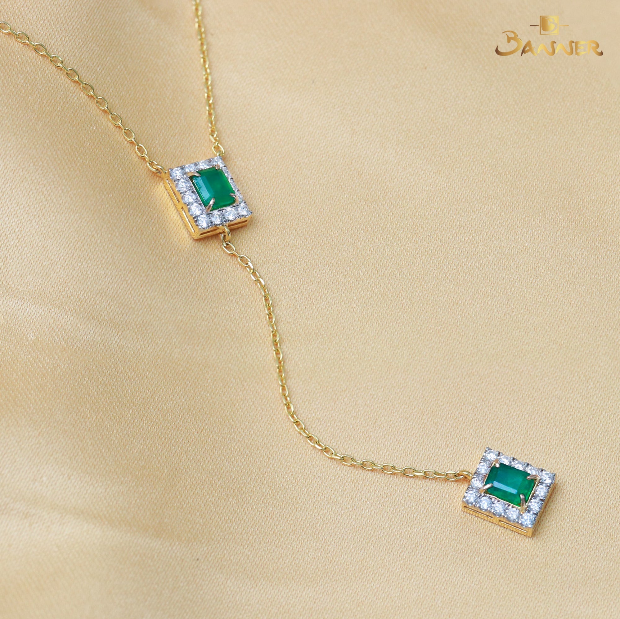 Emerald and Diamond Lariat Necklace