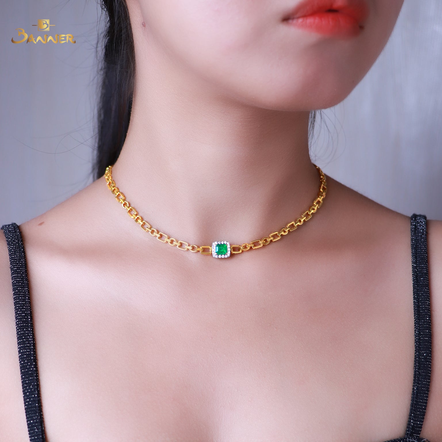 Columbian Emerald and Diamond Halo Choker