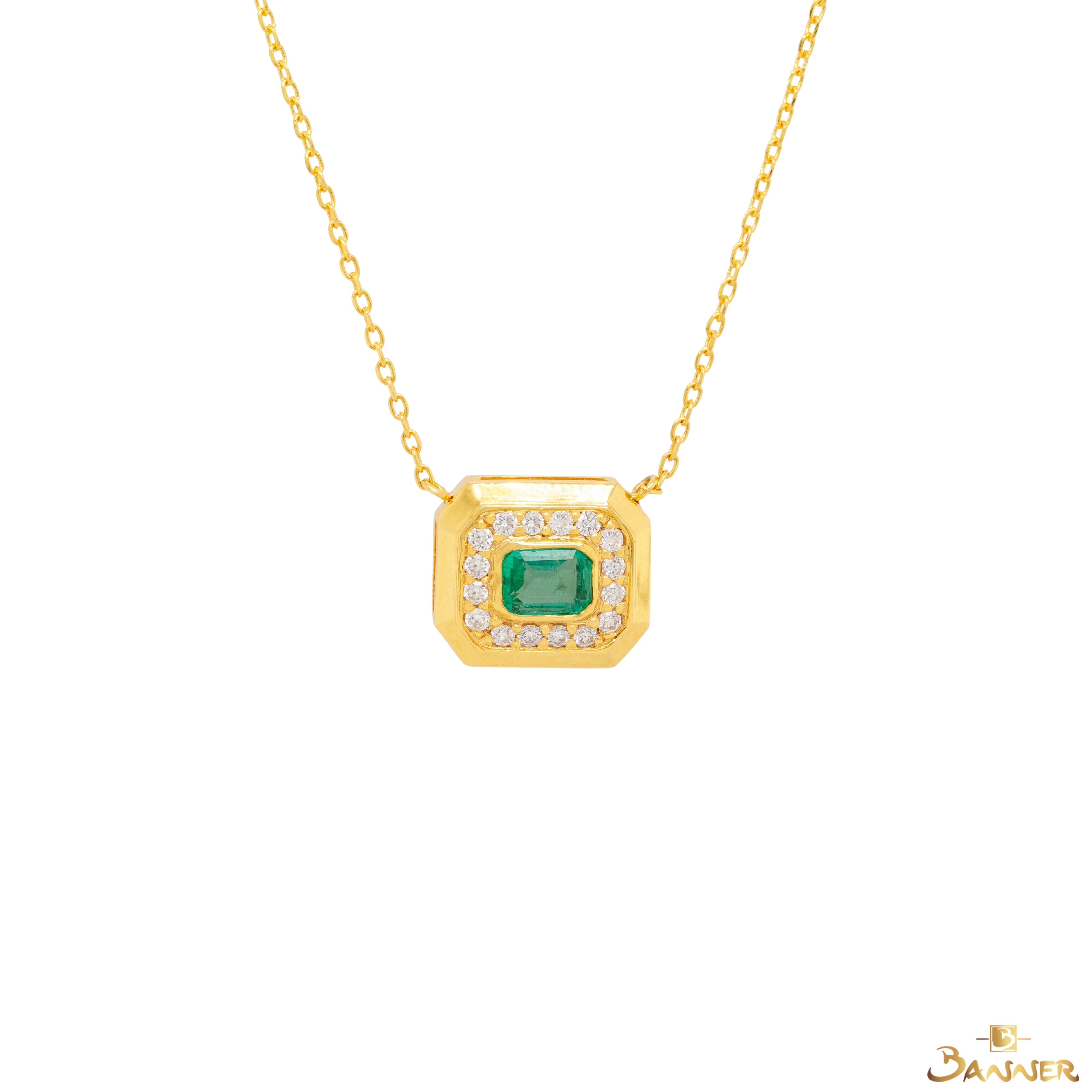 Emerald and Diamond Octagon Necklace