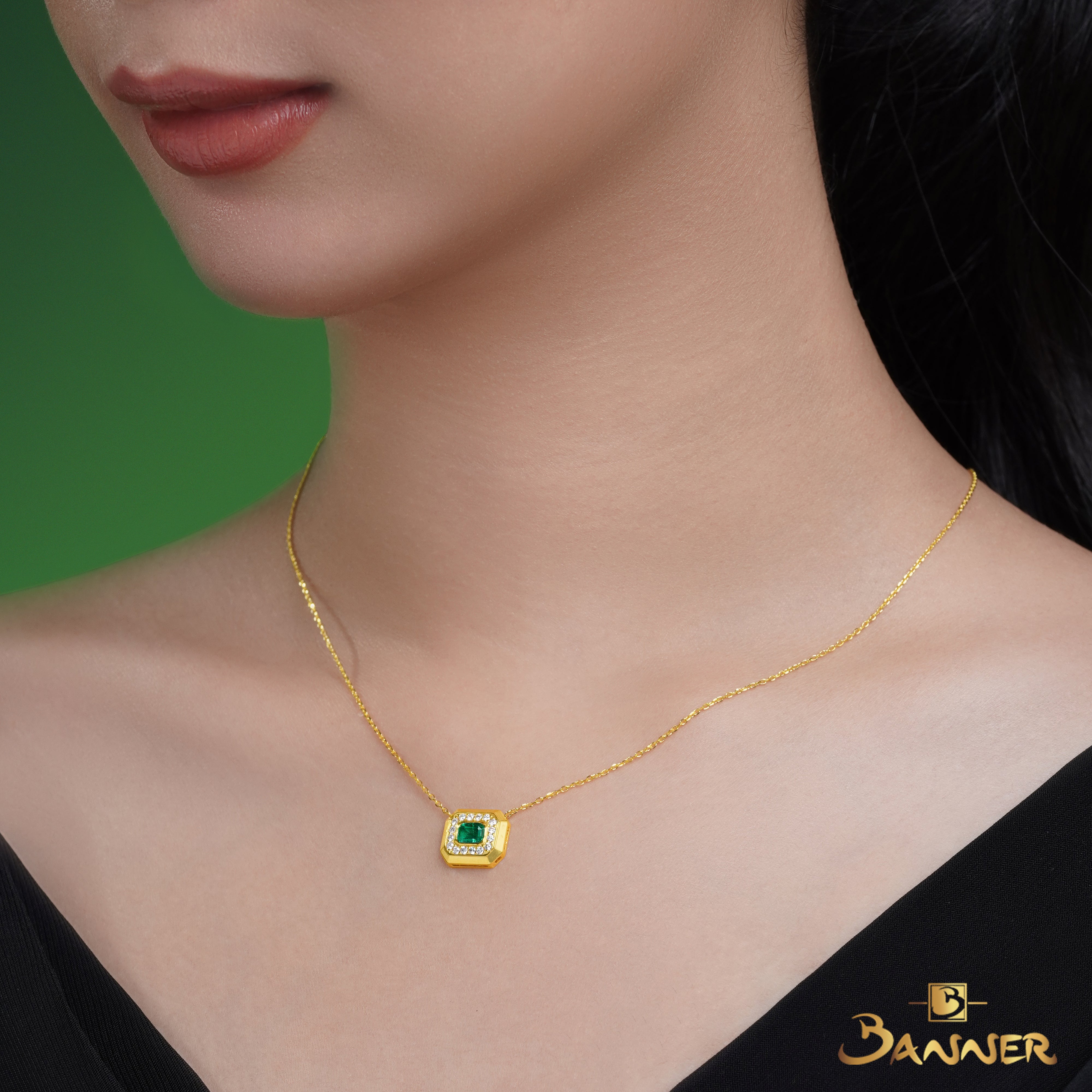 Emerald and Diamond Octagon Necklace