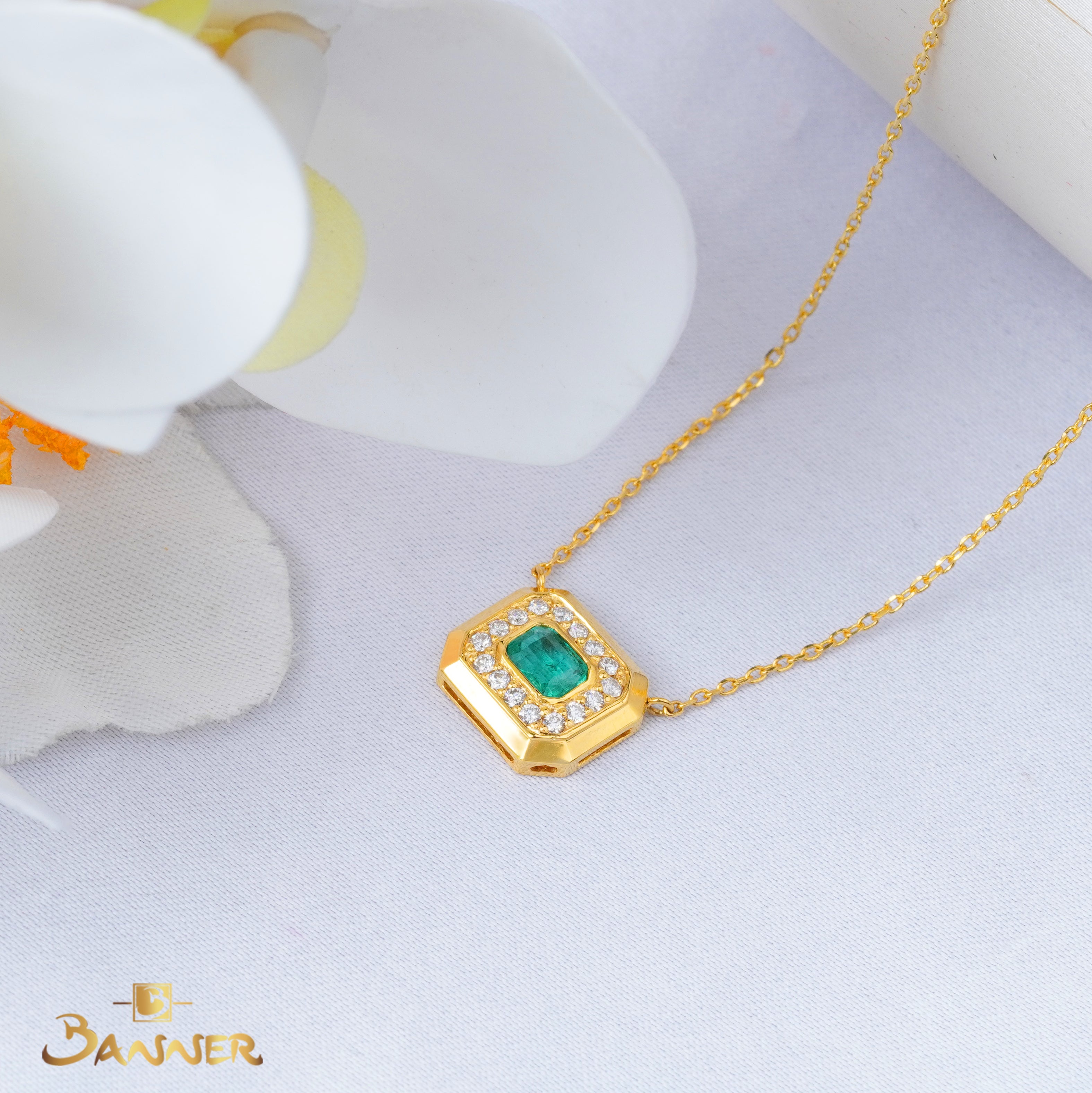Emerald and Diamond Octagon Necklace