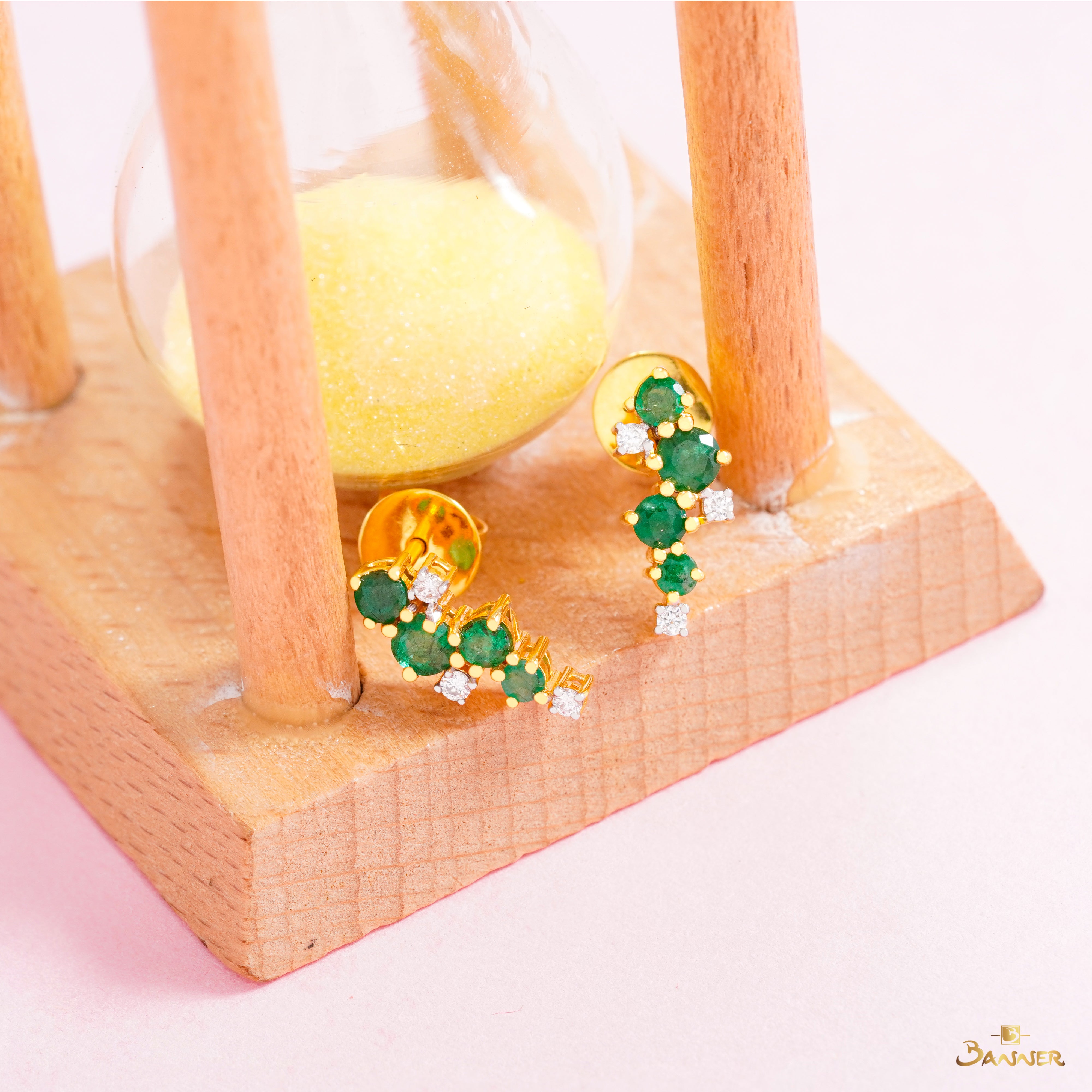 Emerald and Diamond Vines Earrings