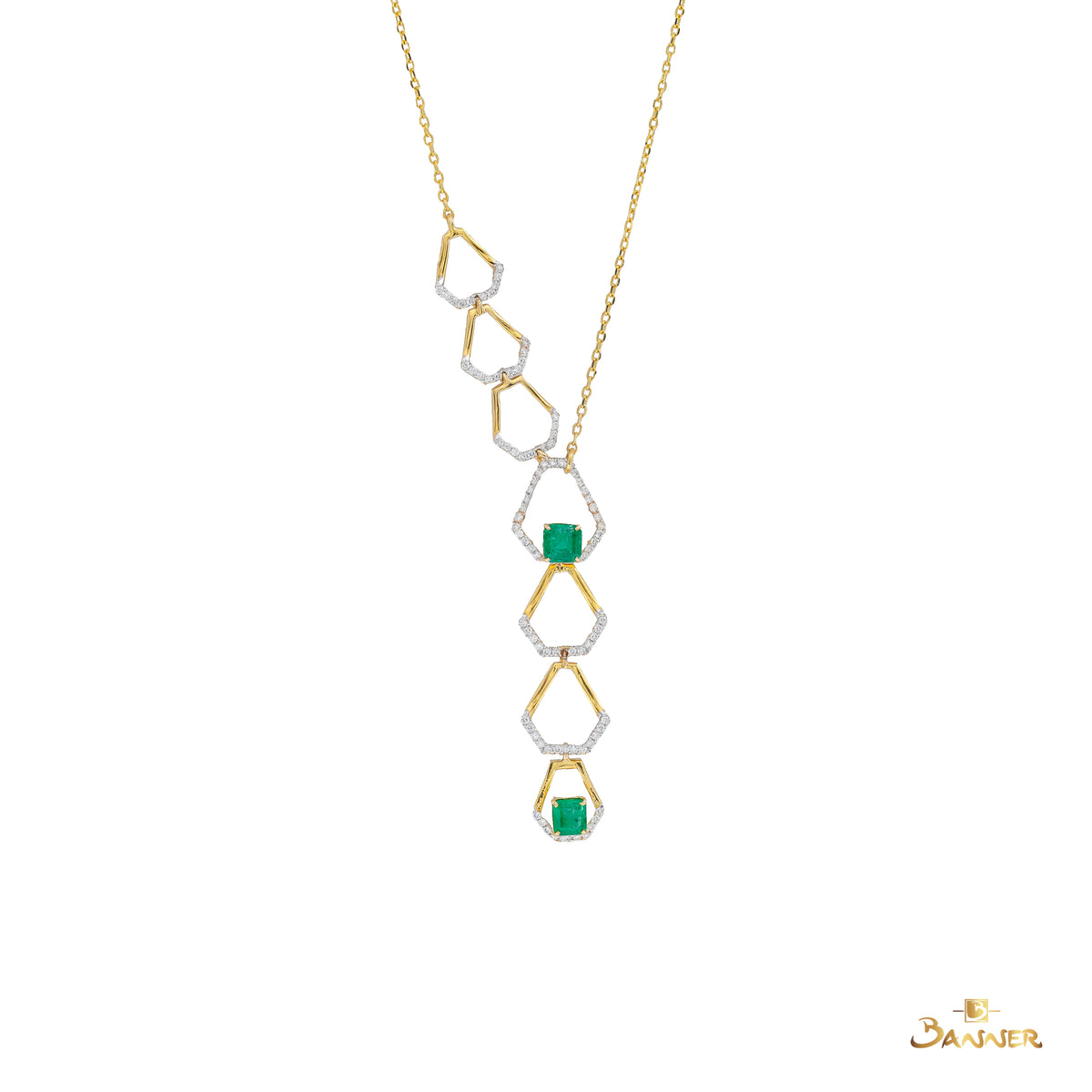 Emerald and Diamond Vertex Dangle Necklace