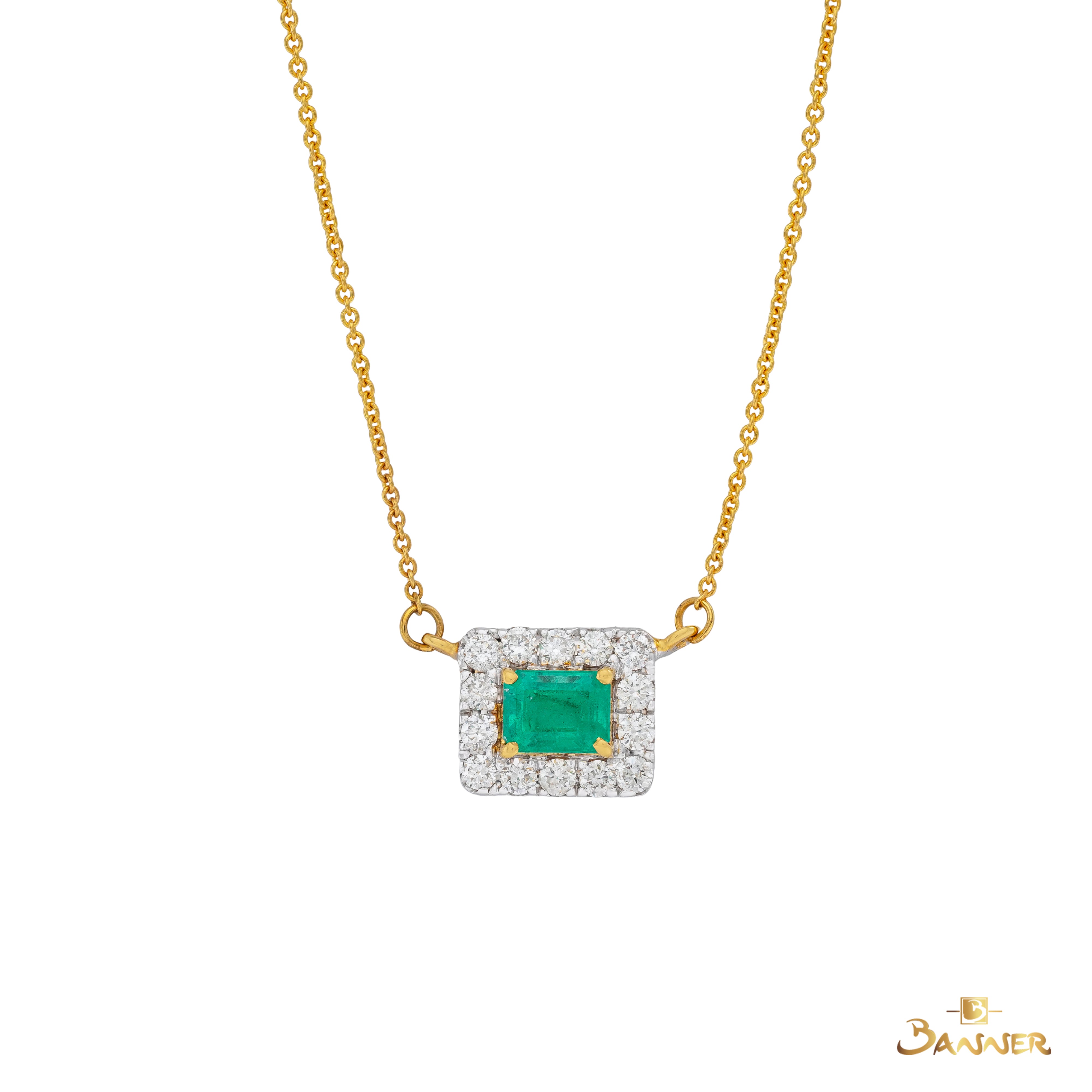 Columbia Emerald and Diamond Halo Necklace
