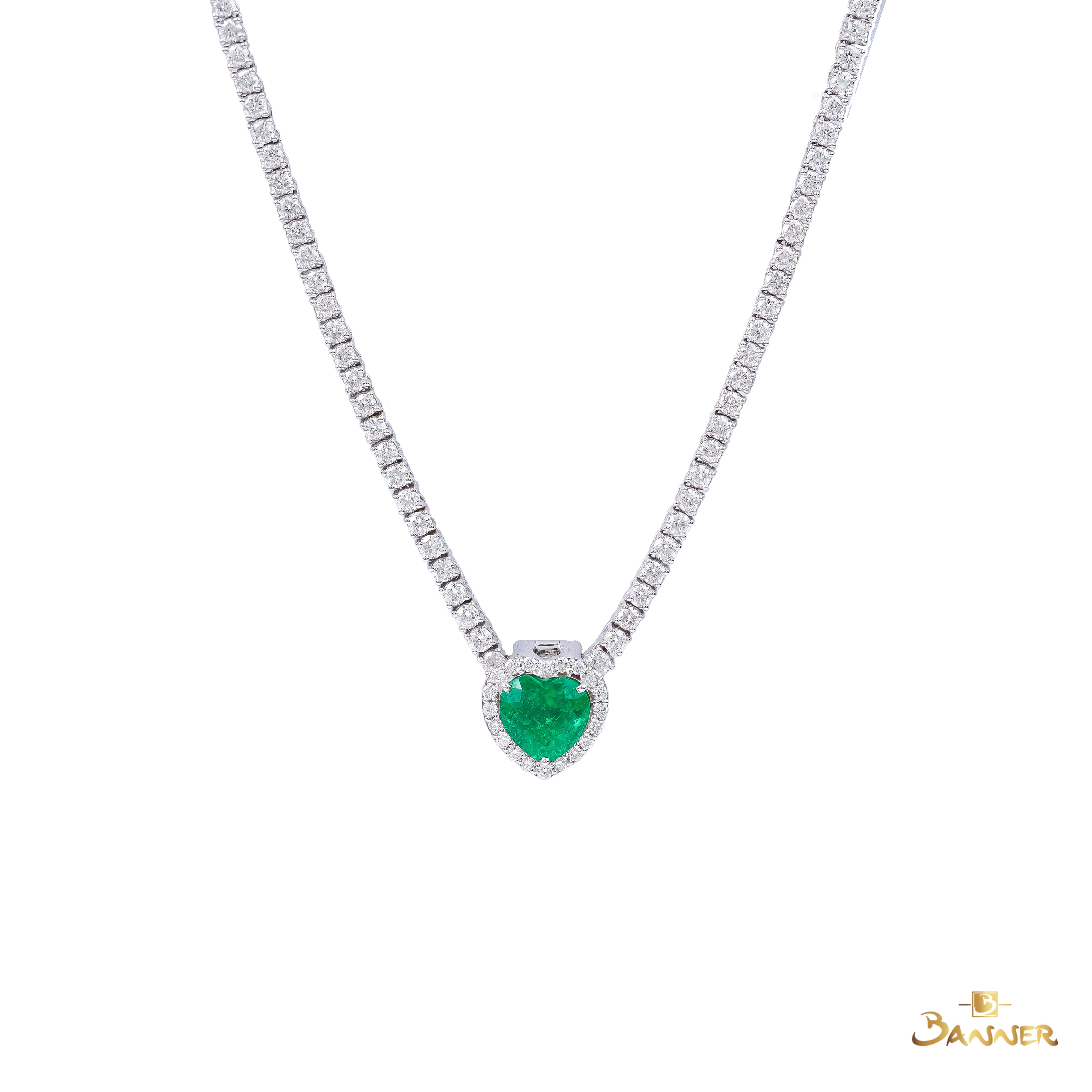 Columbian Emerald and Diamond Heart Necklace