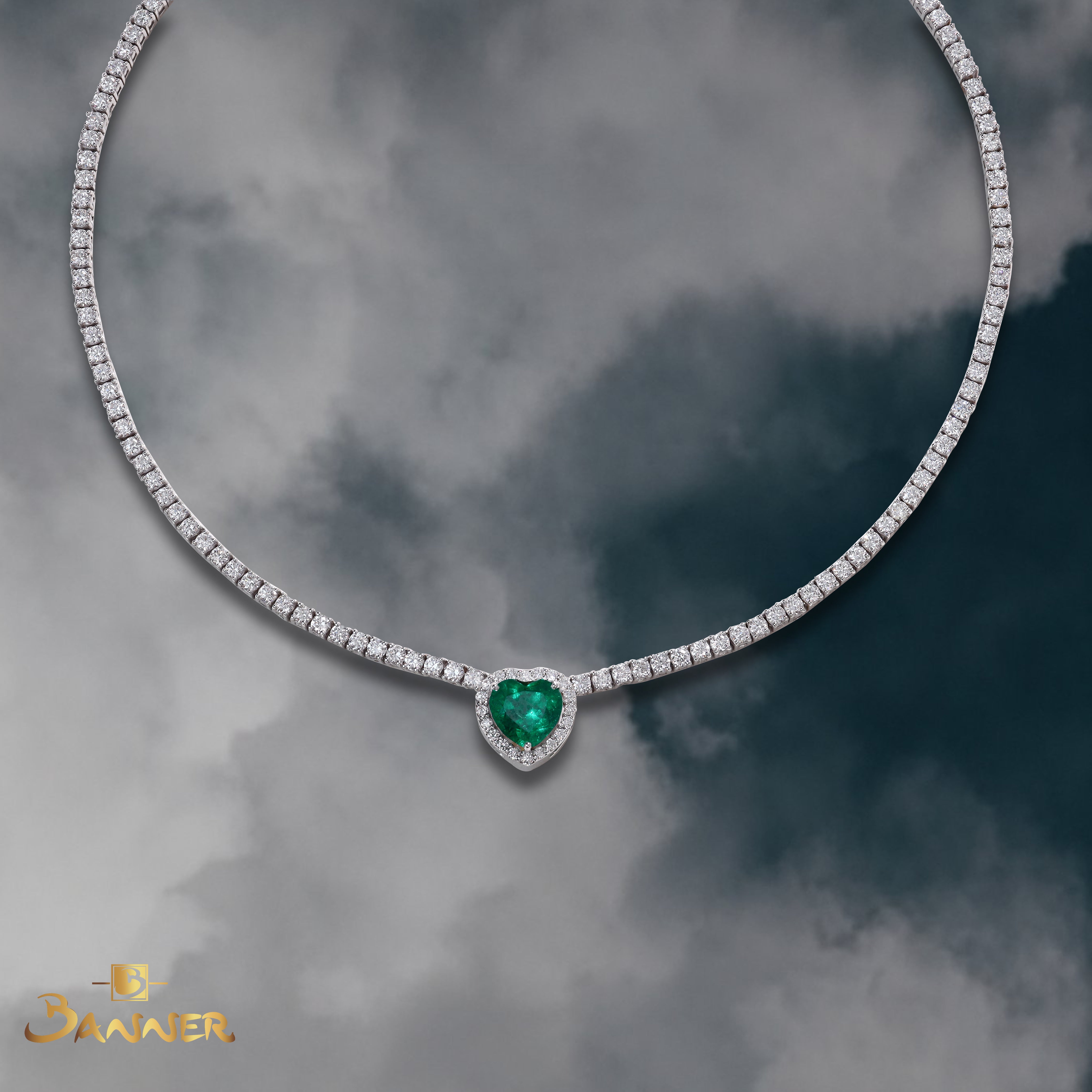 Columbian Emerald and Diamond Heart Necklace