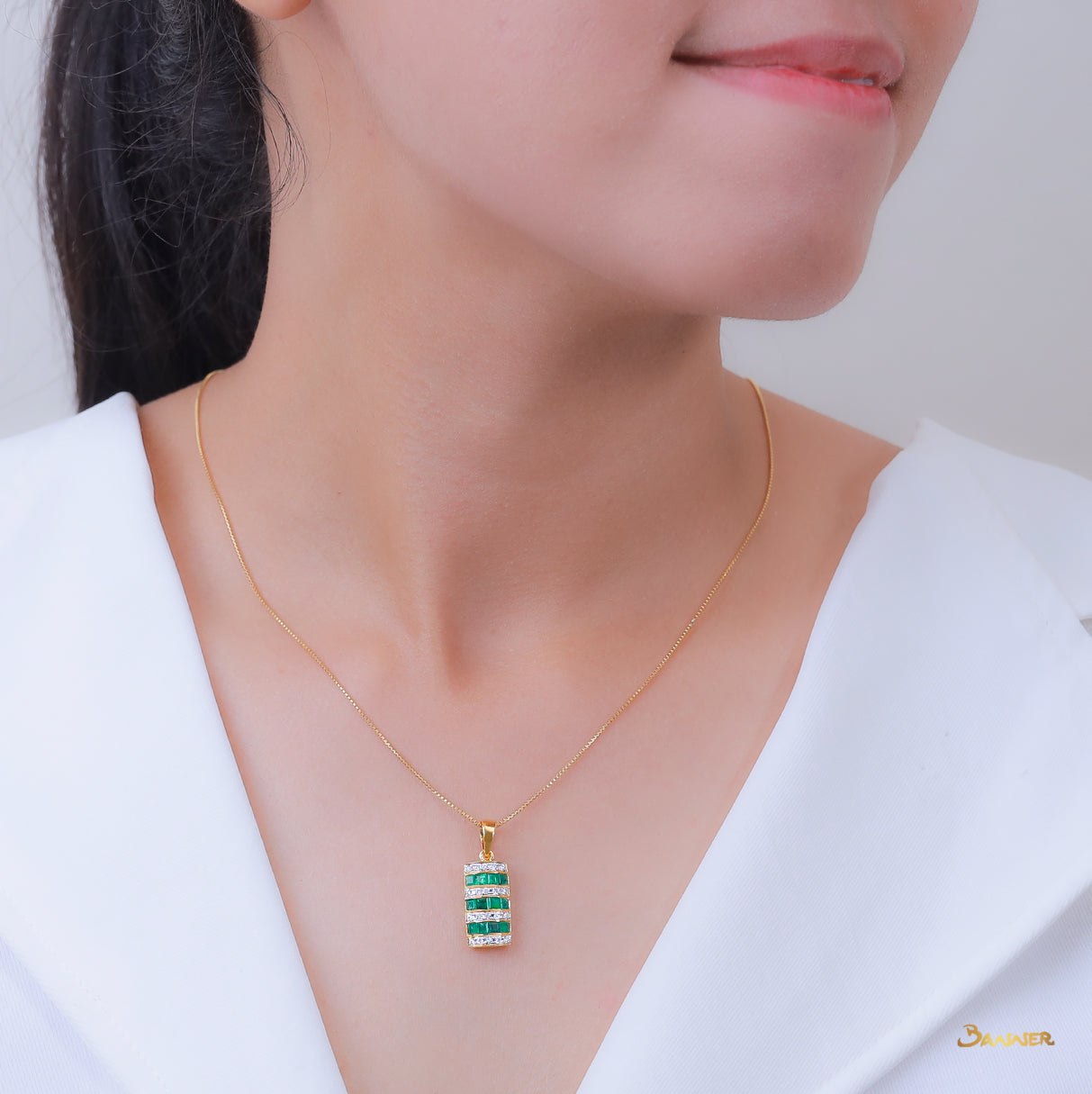 Emerald and Diamond Wasit Pendant