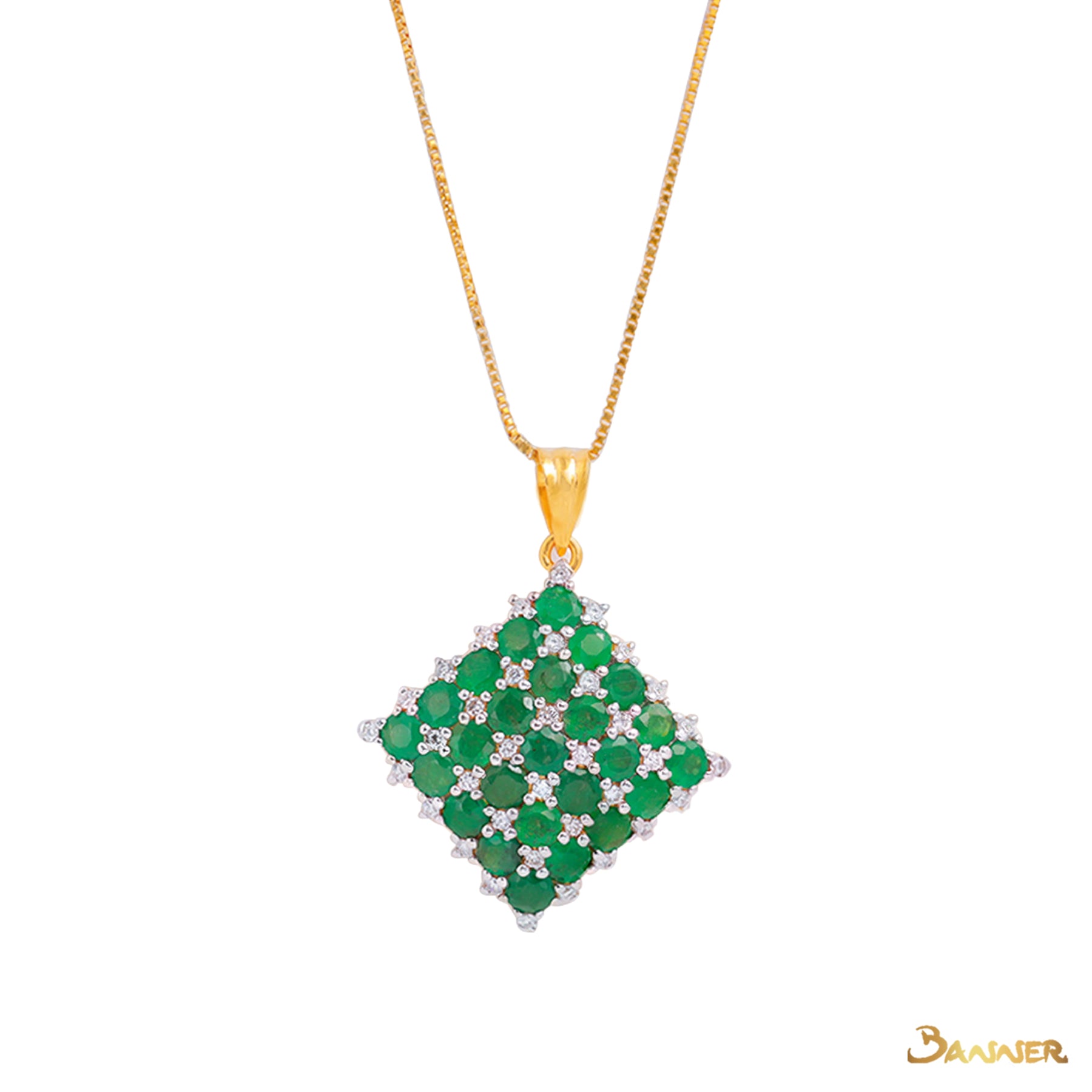 Emerald and Diamond Checkered Pendant