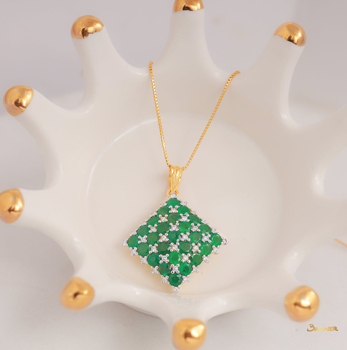 Emerald and Diamond Checkered Pendant