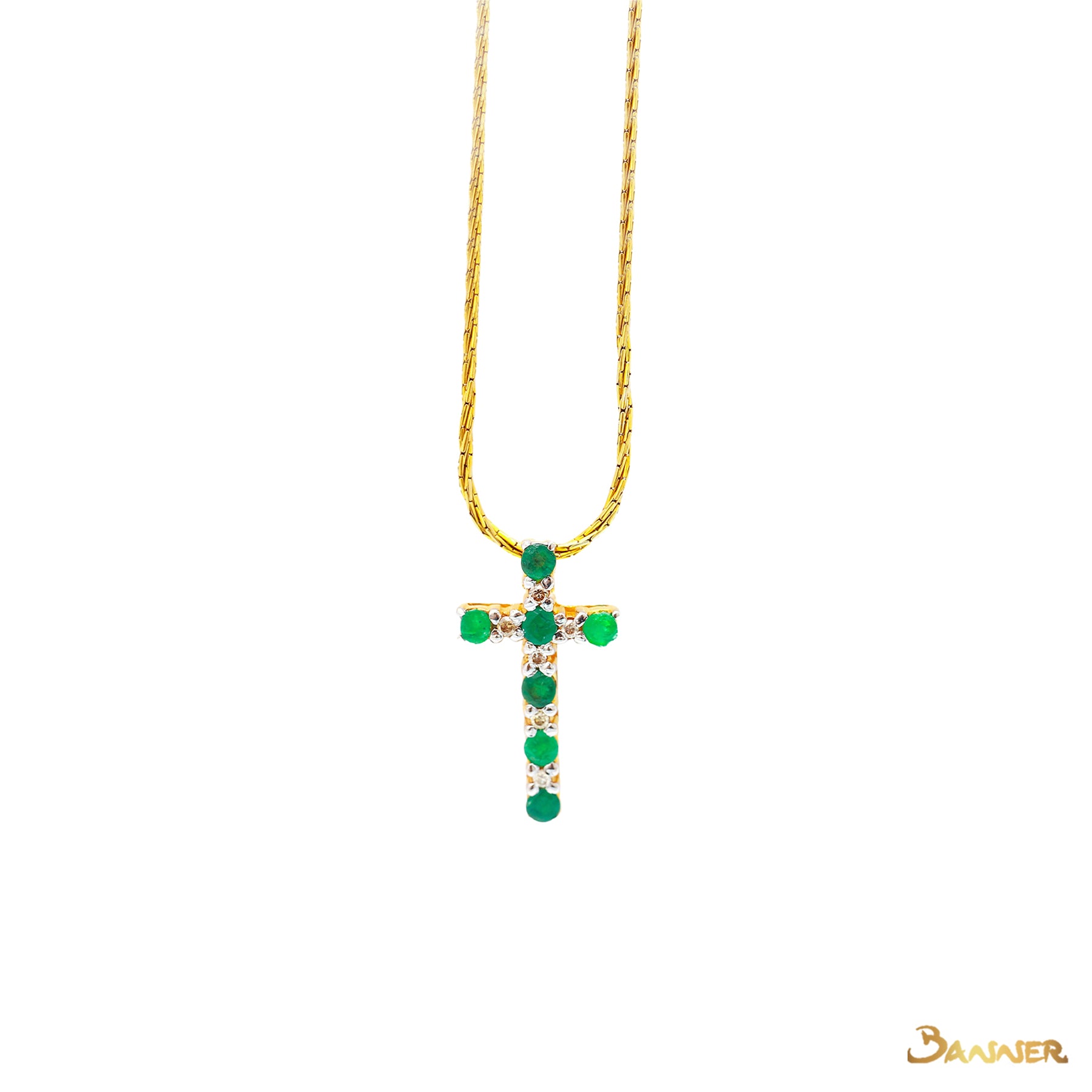 Emerald and Diamond Alternate Cross Pendant